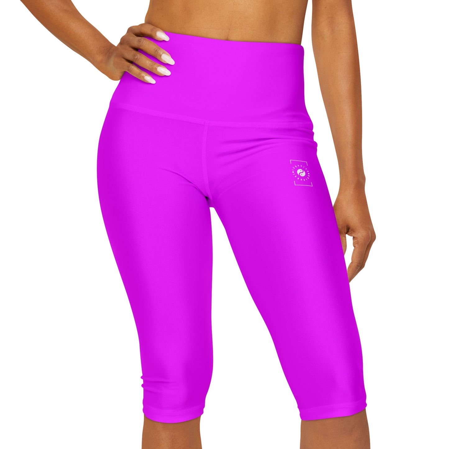 #f000ff Neon Purple - High Waisted Capri Leggings