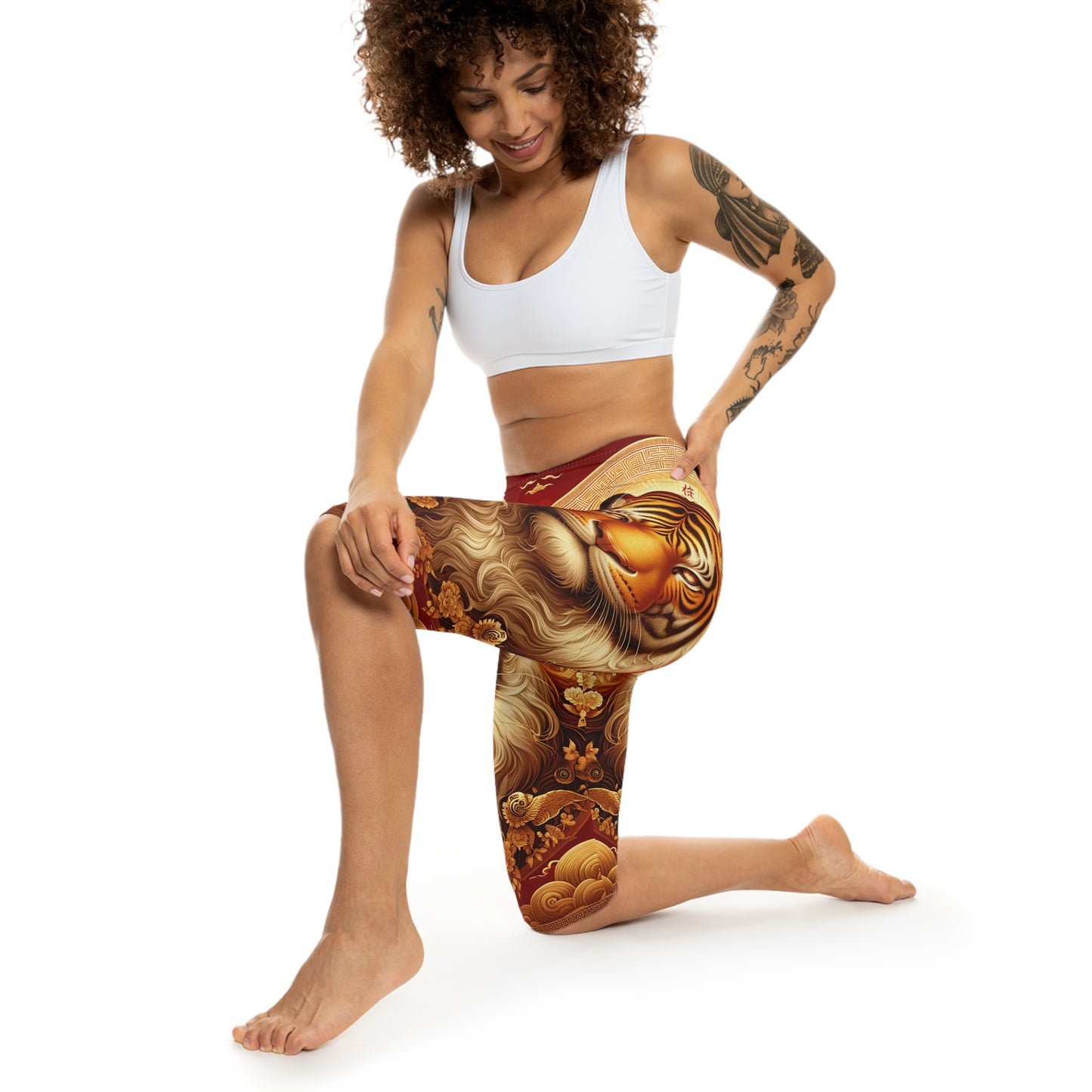 "Golden Majesty: Ascension of the Lunar Tiger" - Capri Shorts