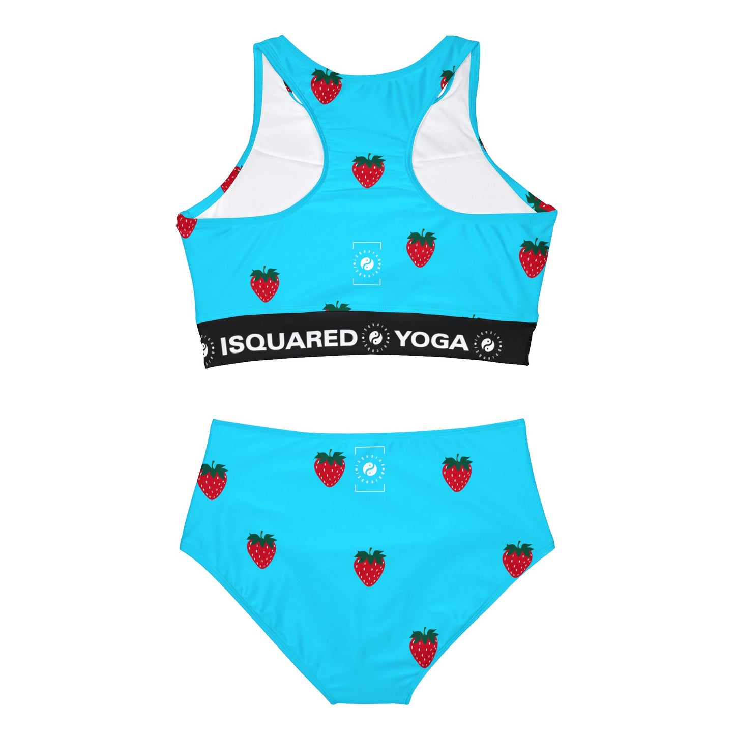 #22DEFF Bleu clair + Fraise - Ensemble de bikini Hot Yoga