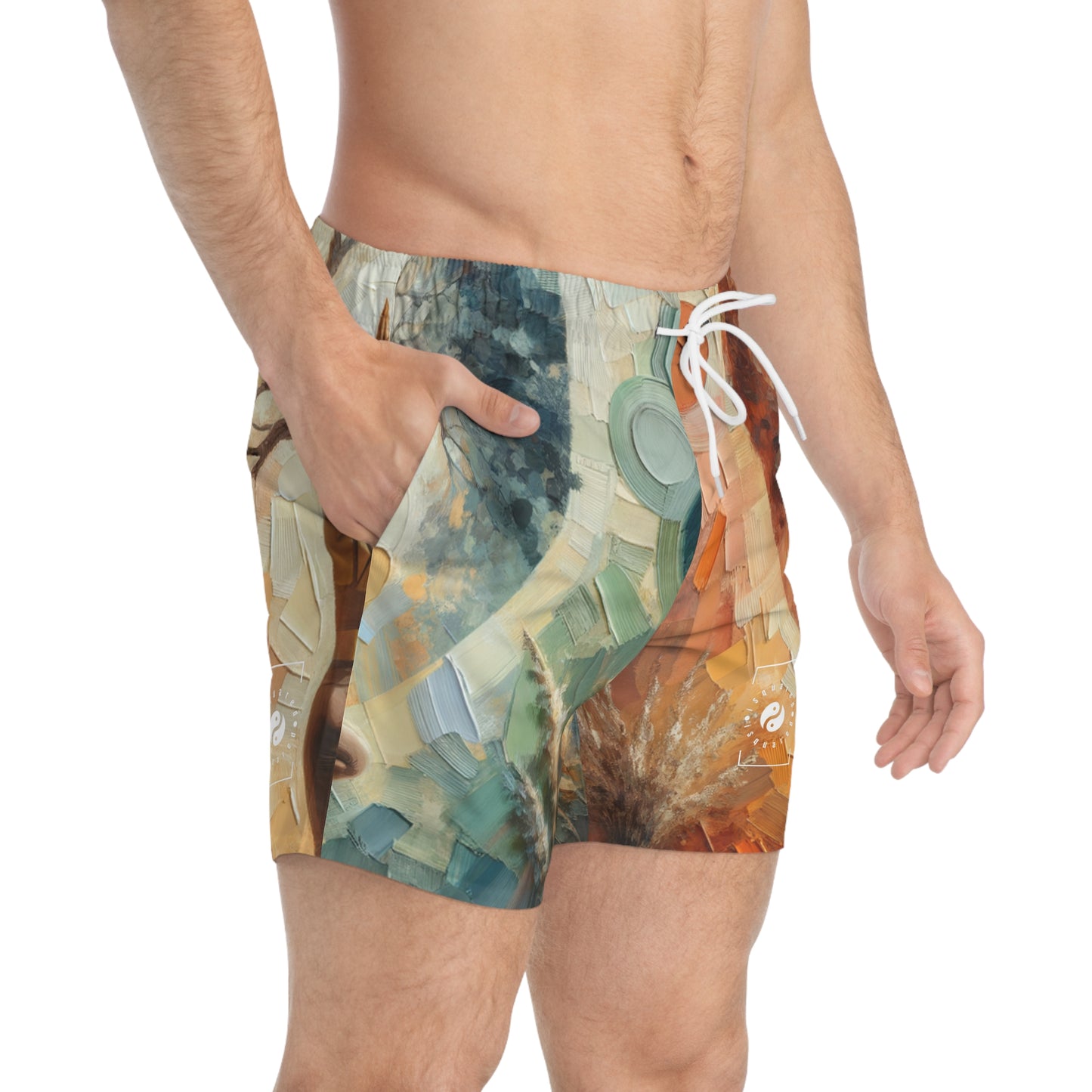 "Stability in Surrender: Vrikshasana in Harmony with Earth" - Swim Trunks for Men