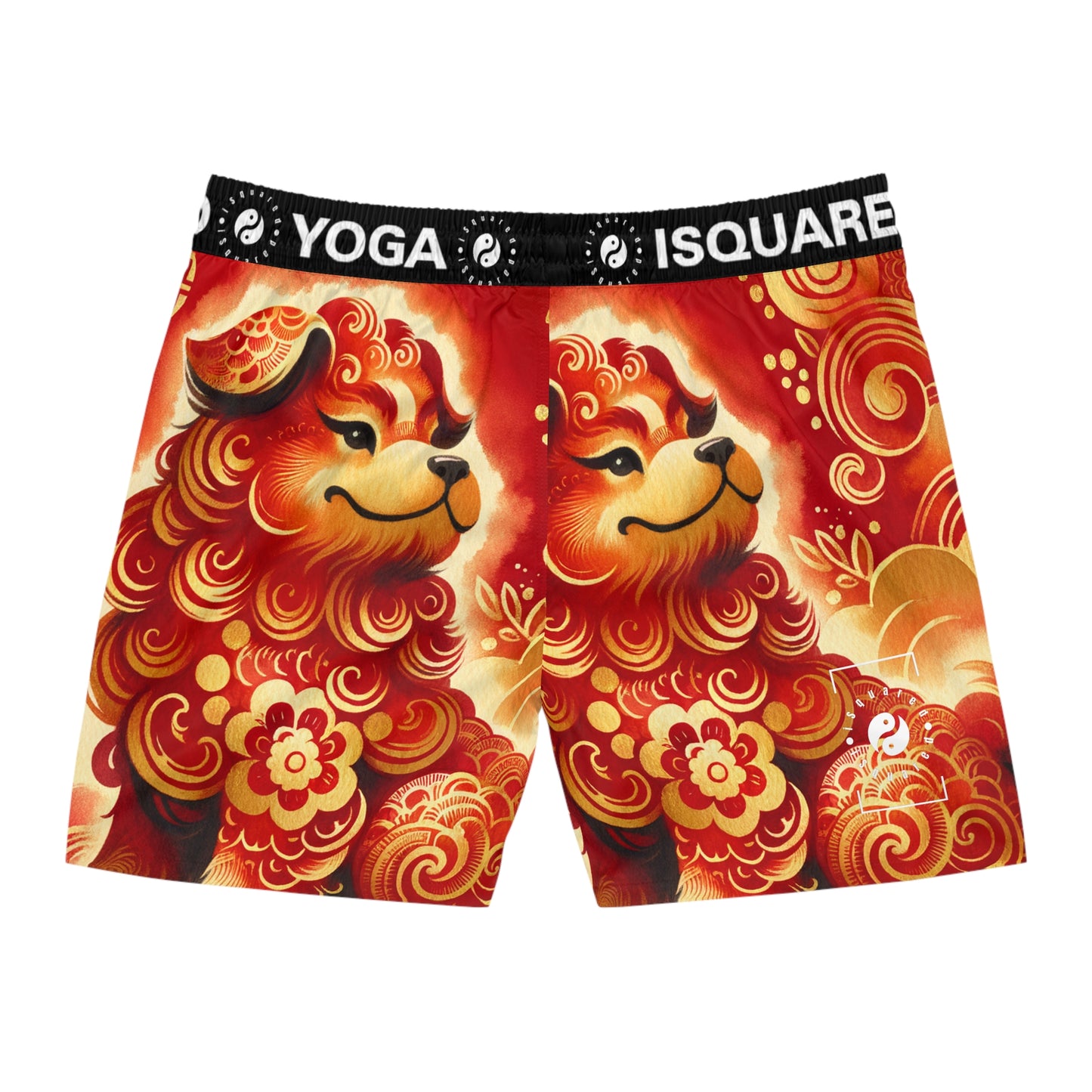 "Golden Canine Emissary on Crimson Tide: A Chinese New Year Odyssey" - Swim Shorts (Mid-Length) for Men