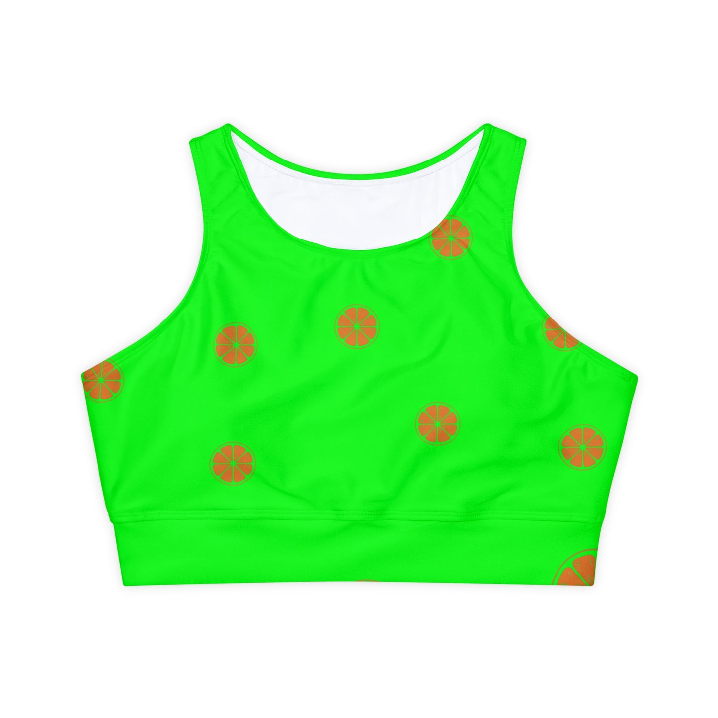 #05FD00 Lime Green + Mandarin - Lined & Padded Sports Bra