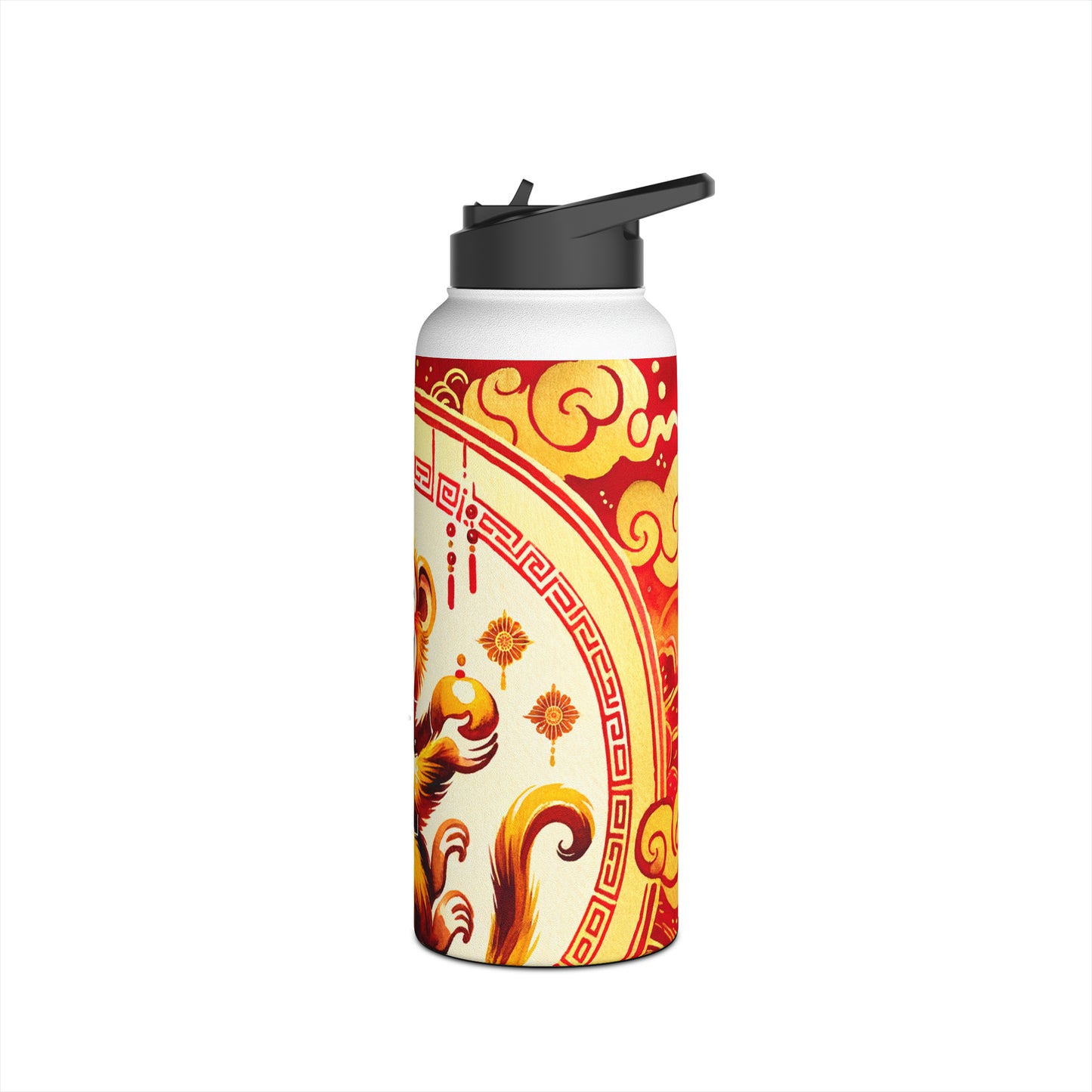 "Golden Simian Serenity in Scarlet Radiance" - Water Bottle