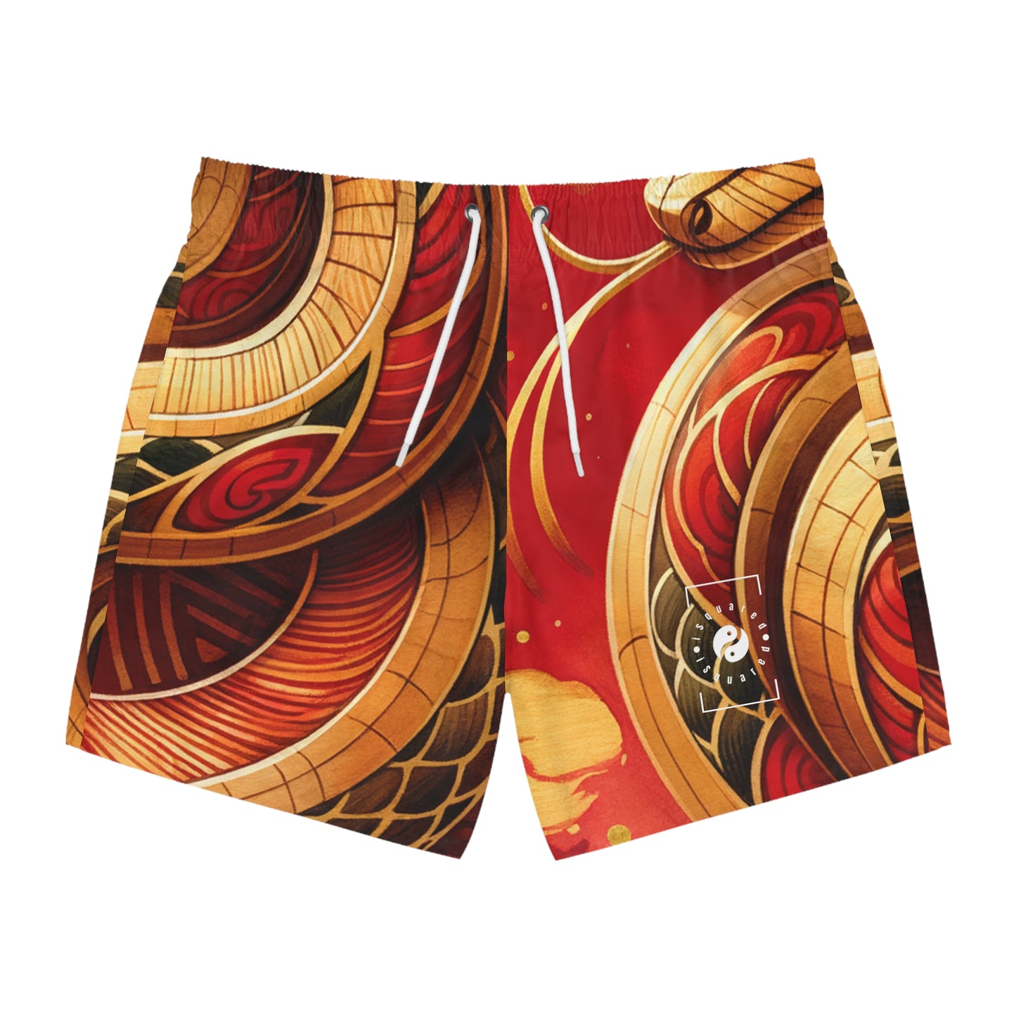 "Crimson Serenity: The Golden Snake" - Swim Trunks for Men