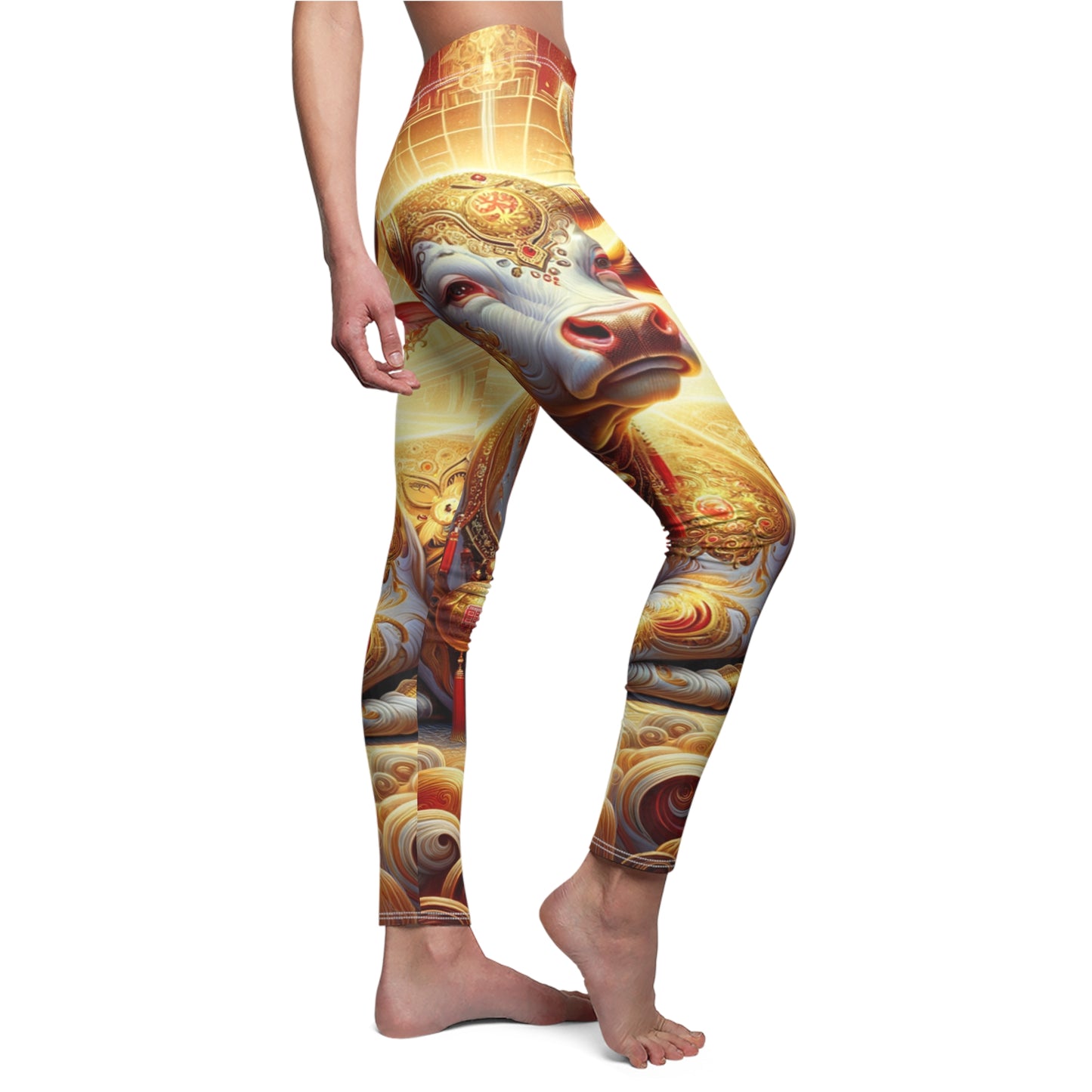 "Golden Euphoria: A Dance of the Divine Bovine" - Casual Leggings