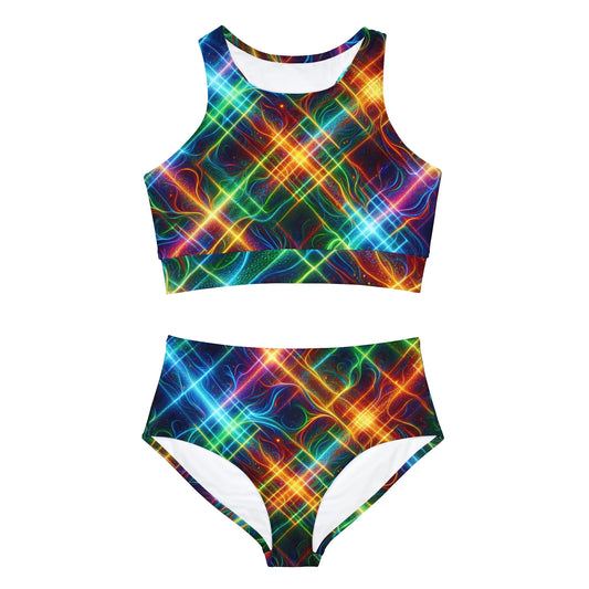 "Neon Plaid Luminosity Matrix" - Hot Yoga Bikini Set