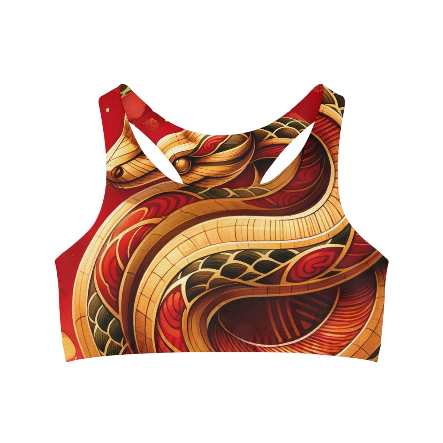 "Crimson Serenity: The Golden Snake" - Seamless Sports Bra