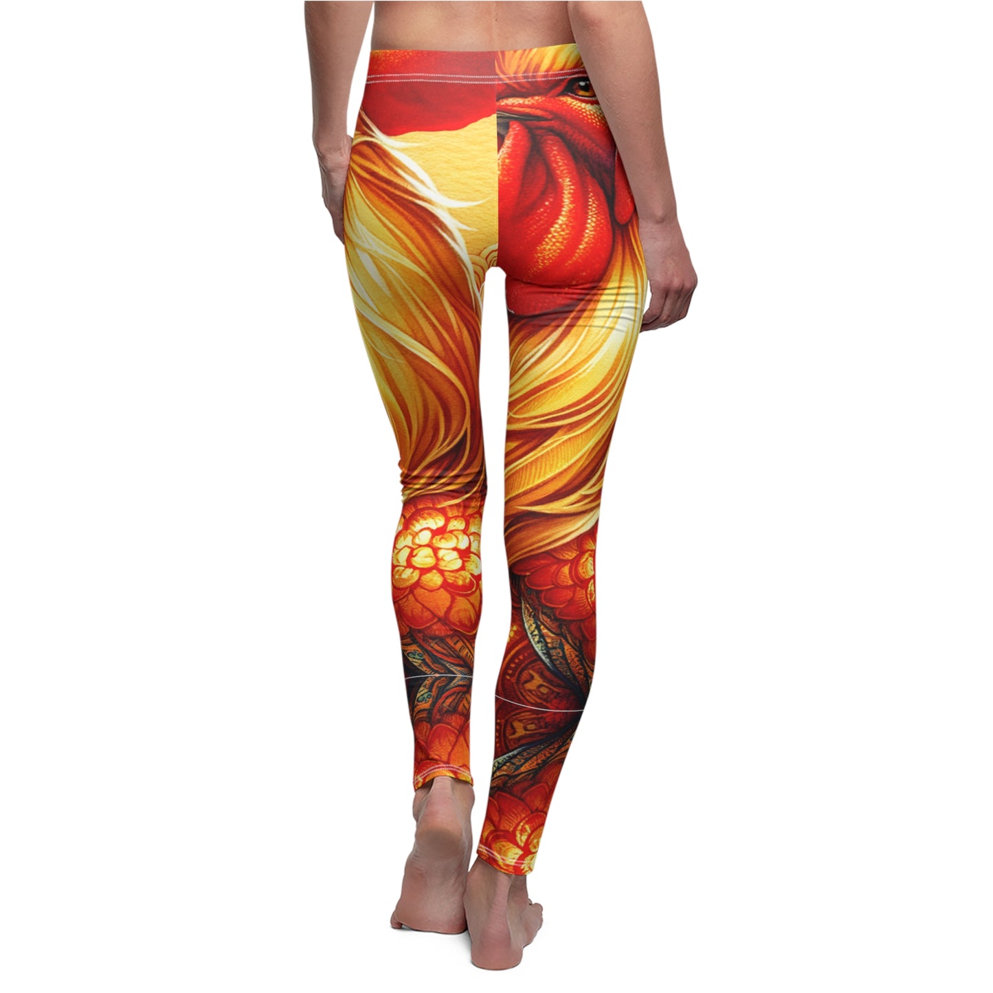 "Crimson Dawn: The Golden Rooster's Rebirth" - Casual Leggings