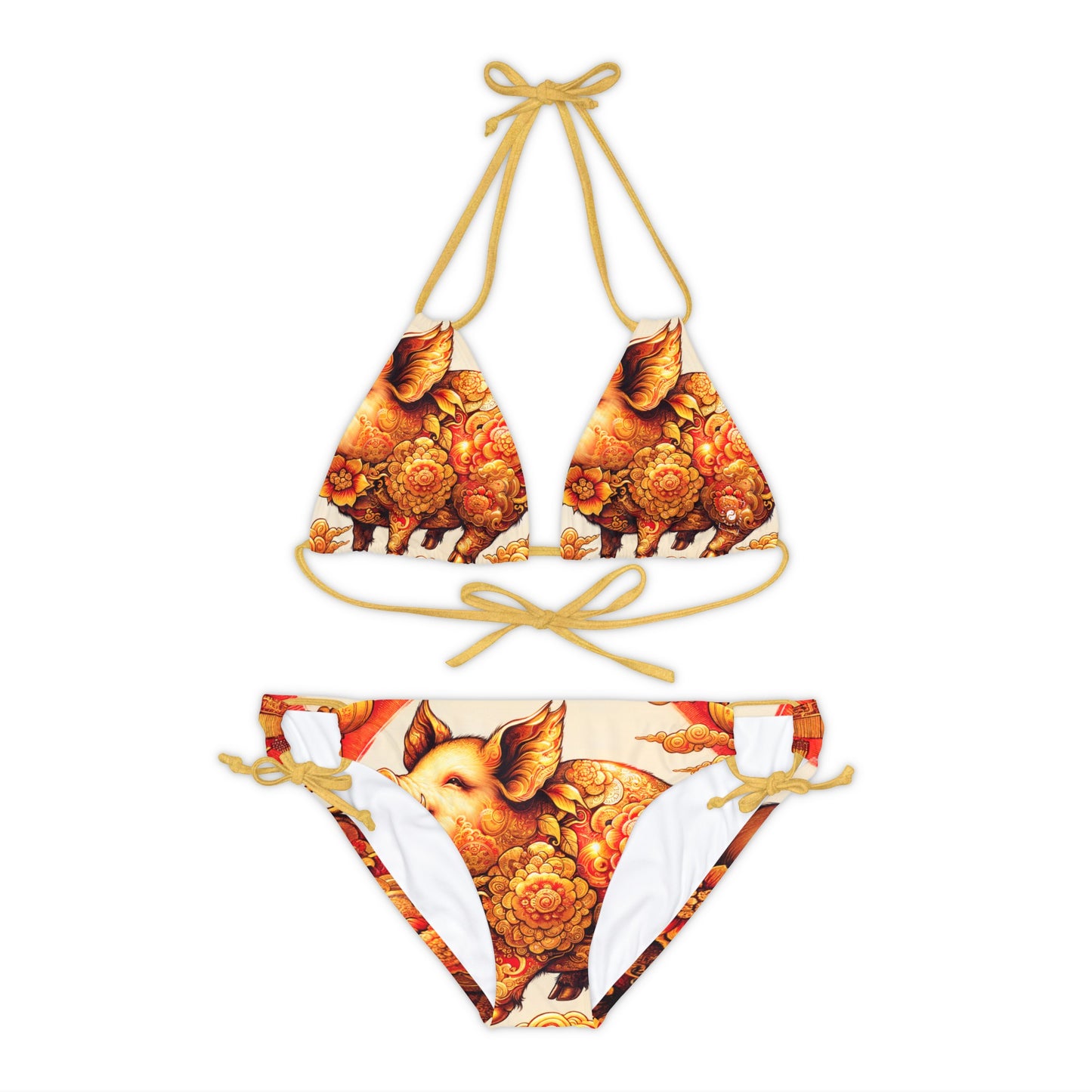 "Golden Prosperity: The Divine Swine Celebration" - Lace-up Bikini Set