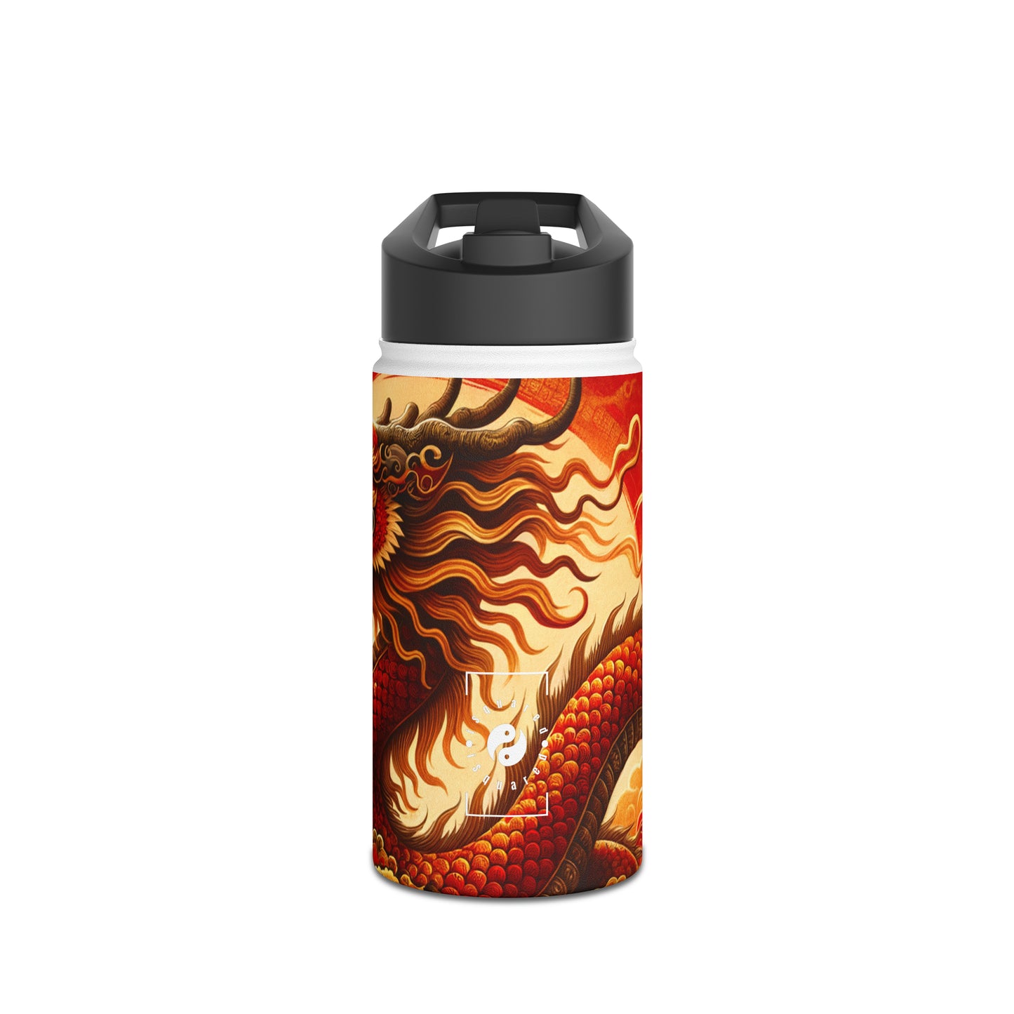 "Golden Dragon Dance in the Crimson Twilight" - Water Bottle