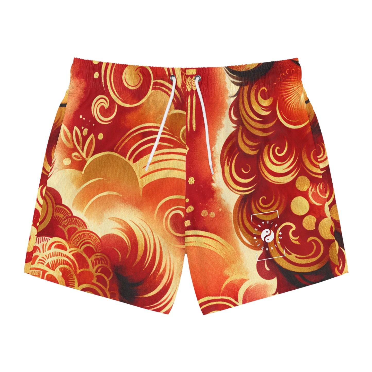 "Golden Canine Emissary on Crimson Tide: A Chinese New Year Odyssey" - Swim Trunks for Men