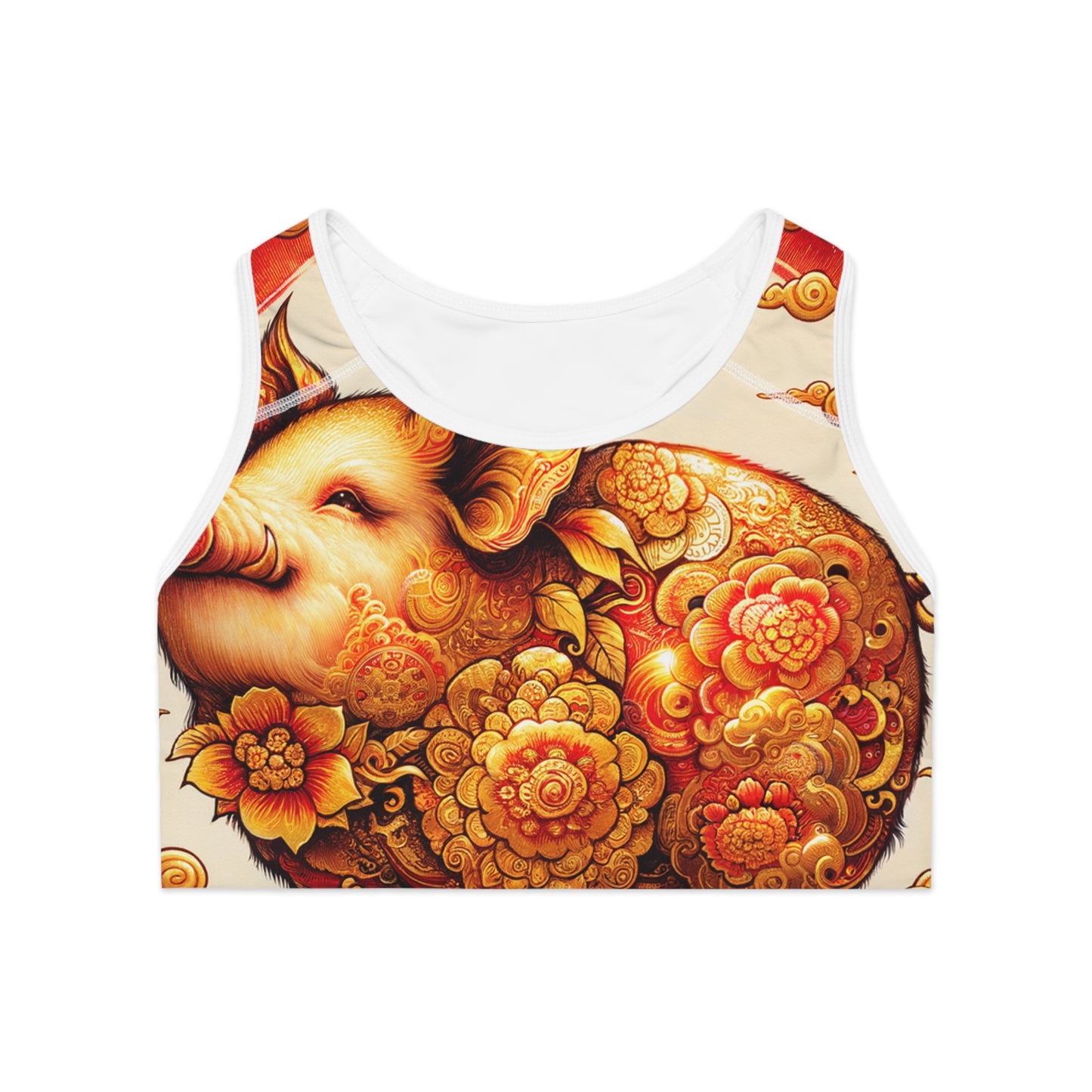 "Golden Prosperity: The Divine Boar Celebration" - High Performance Sports Bra