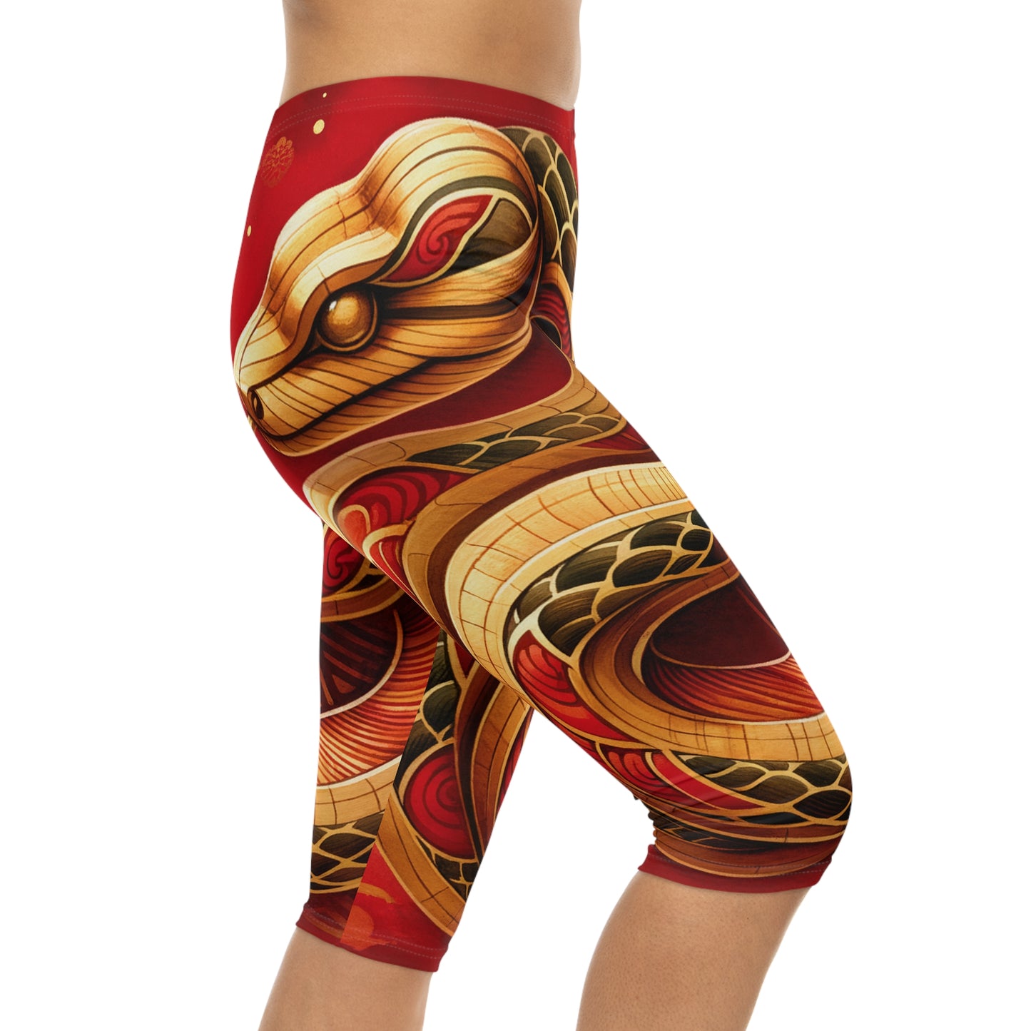 "Crimson Serenity: The Golden Snake" - Capri Shorts