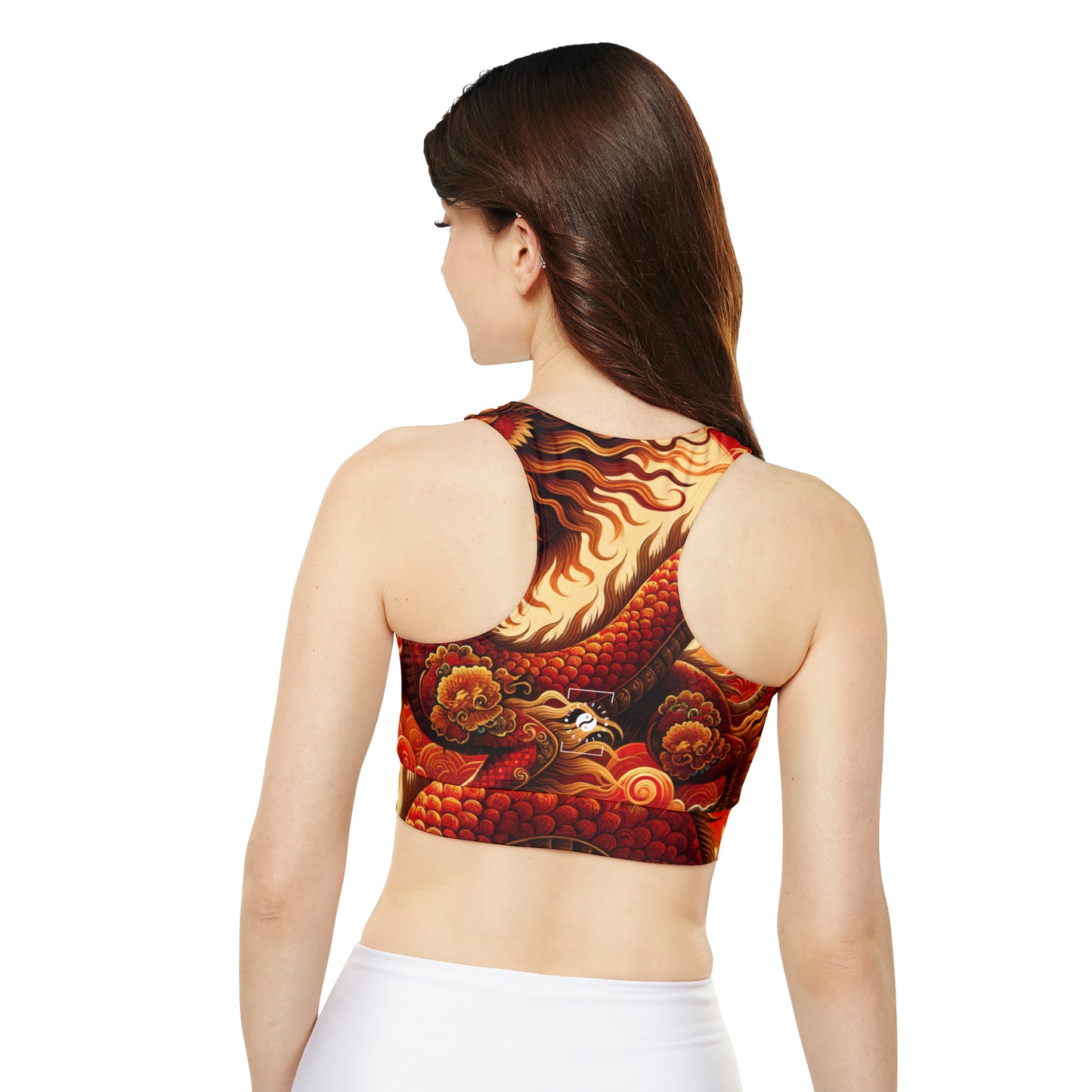 "Golden Dragon Dance in the Crimson Twilight" - Soutien-gorge de sport doublé et rembourré