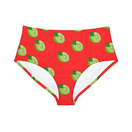 #FF3131 Orange vif + citron vert - Bas de bikini taille haute