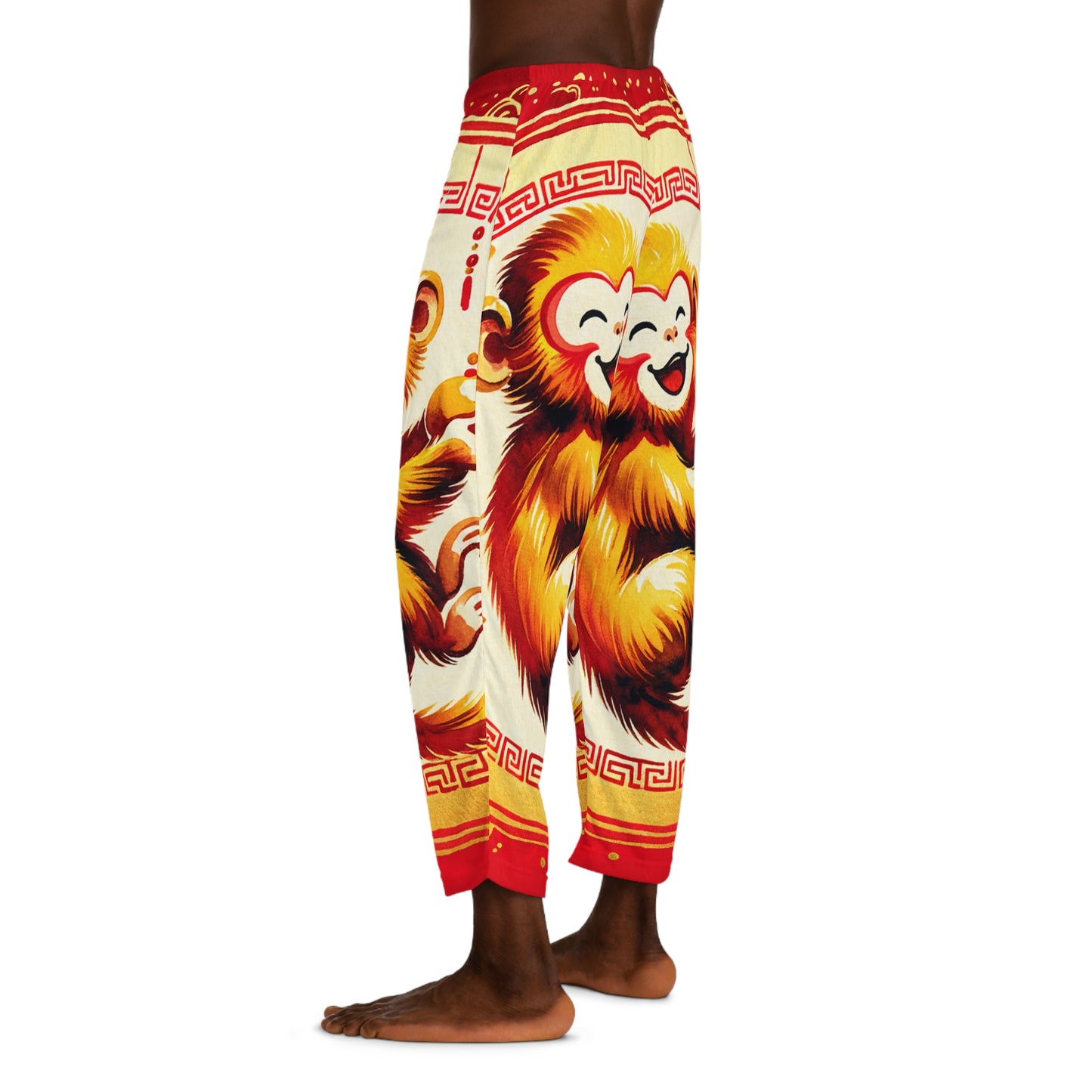 "Golden Simian Serenity in Scarlet Radiance" - men's Lounge Pants