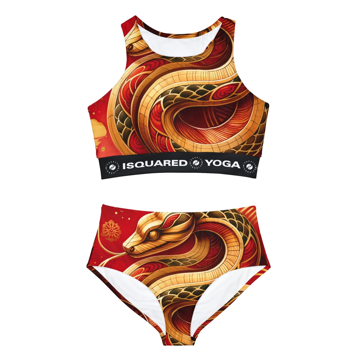 "Crimson Serenity : Le serpent d'or" - Ensemble de bikini de yoga chaud