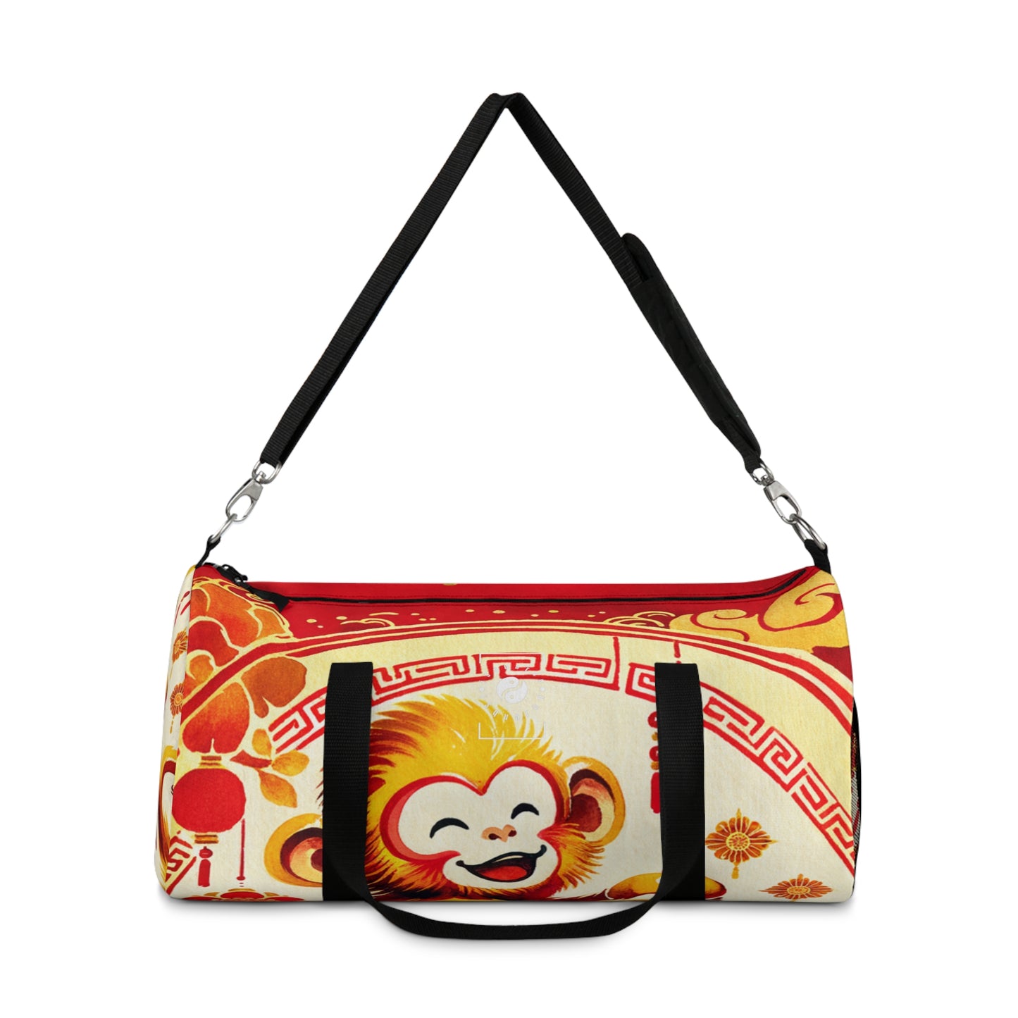 "Golden Simian Serenity in Scarlet Radiance" - Duffle Bag