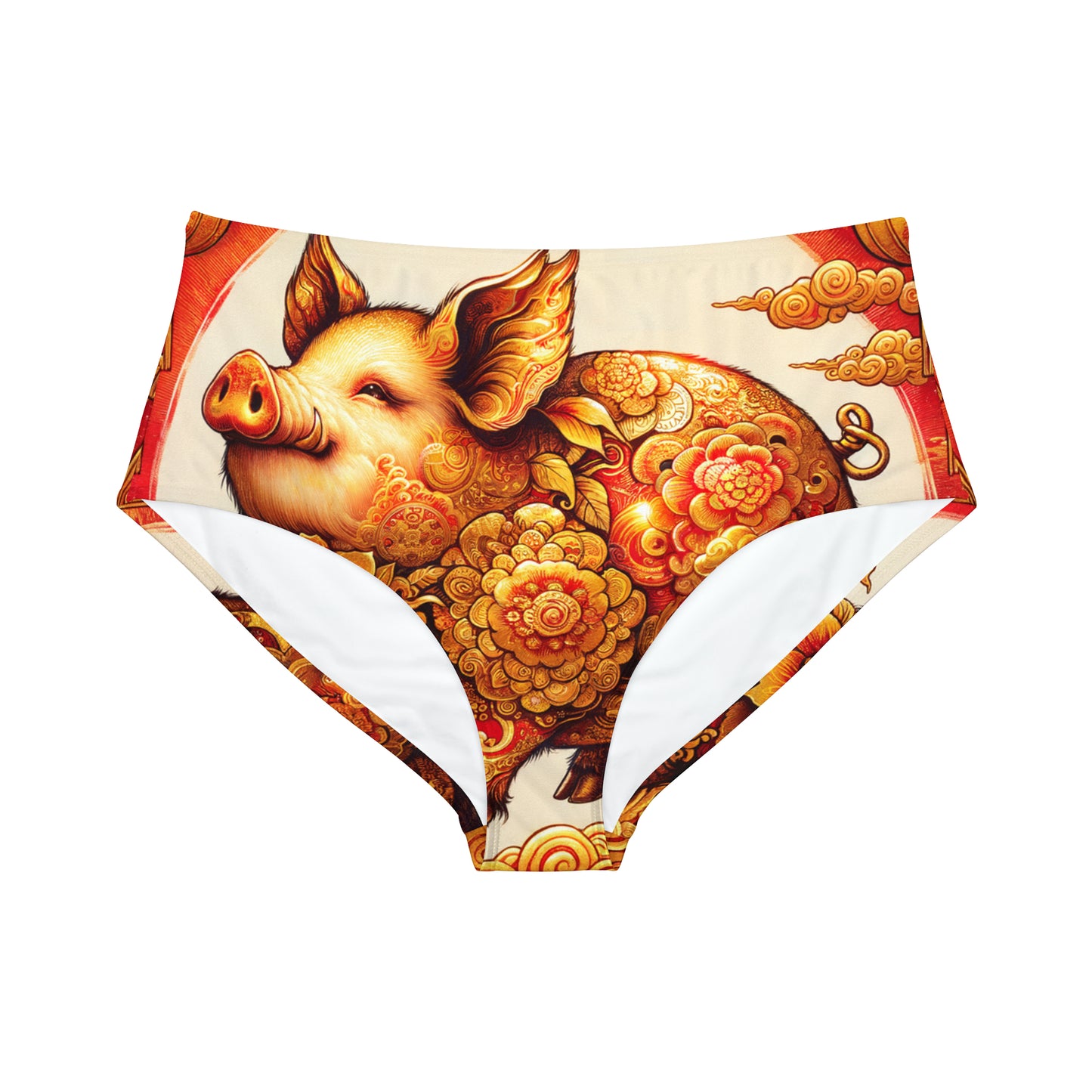 "Golden Prosperity: The Divine Boar Celebration" - Bas de bikini taille haute