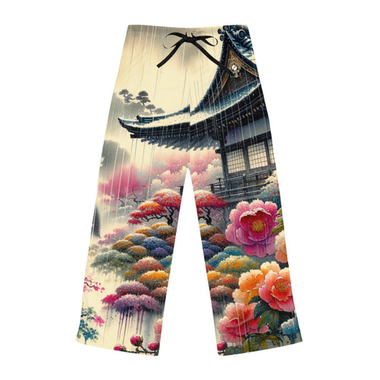 "Sakura Spectrum Rain-drenched" - Pantalon lounge femme