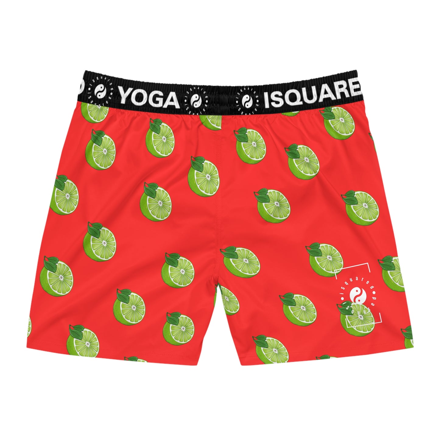 #FF3131 Bright Orange + Lime - Swim Shorts (Mid-Length) for Men