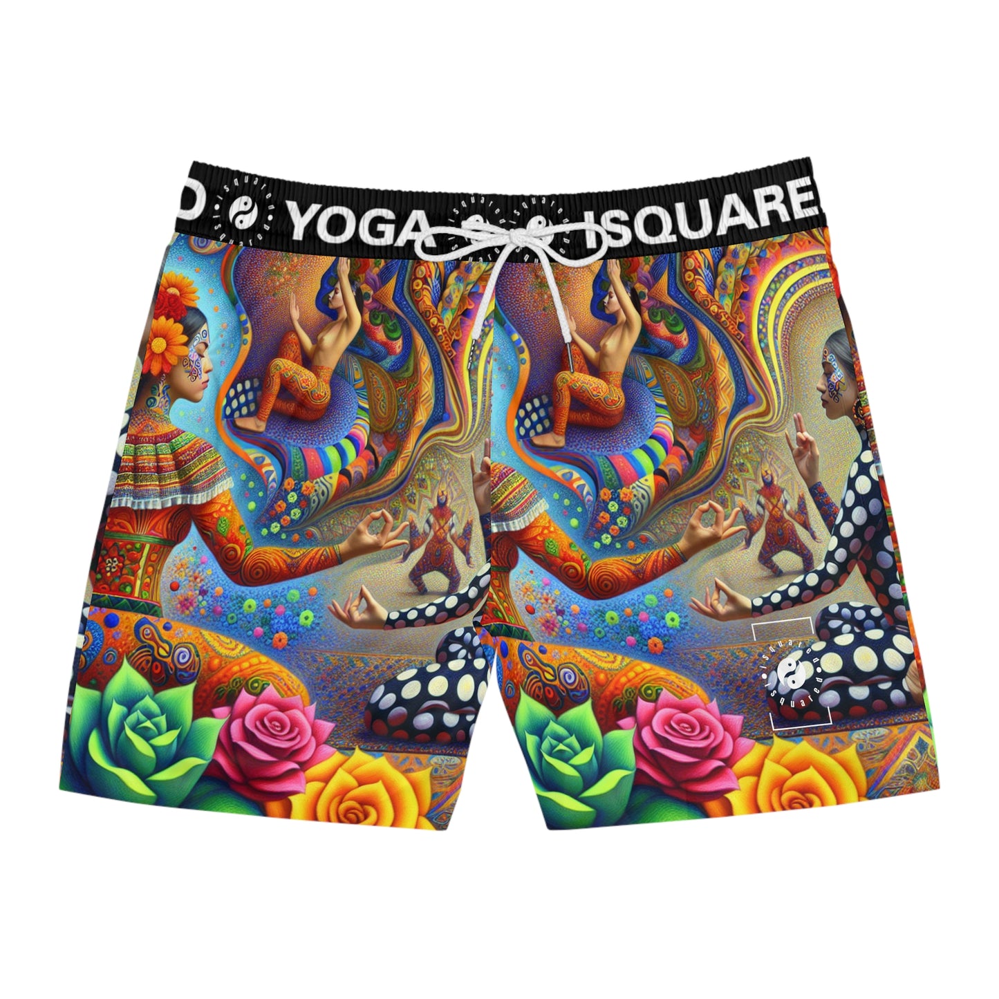 "Kahlo-Kusama Blossom Asanas: A Surreal Yoga Symphony" - Swim Shorts (Mid-Length) for Men