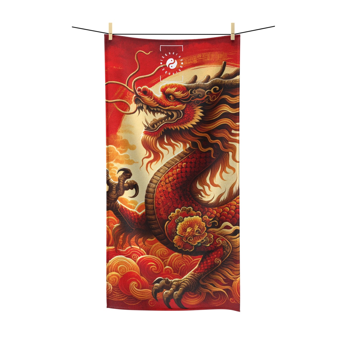 "Golden Dragon Dance in the Crimson Twilight" - All Purpose Yoga Towel