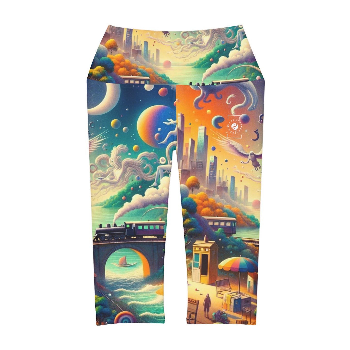 "Mirrors of Metaphor: A Murakami Odyssey" - High Waisted Capri Leggings