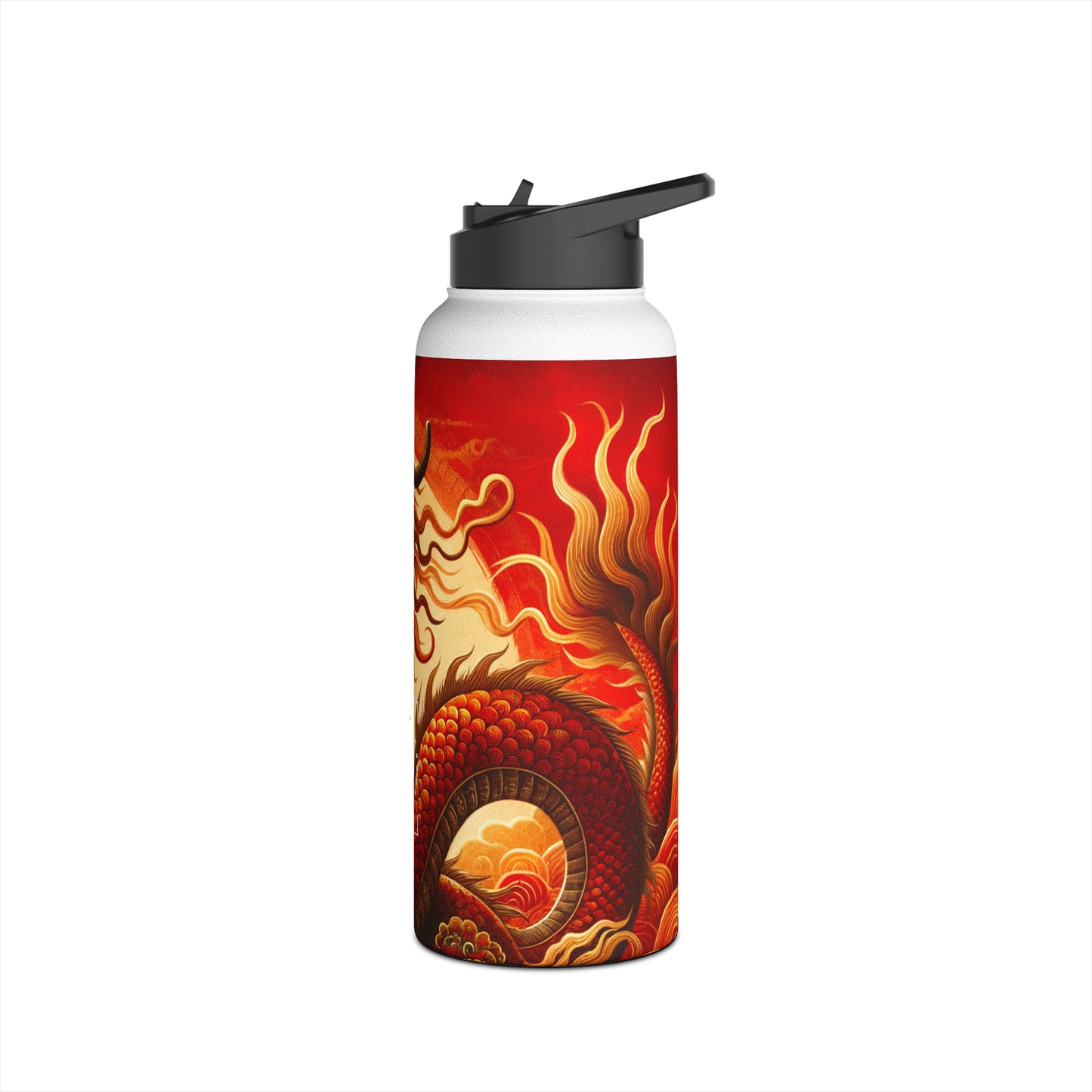 "Golden Dragon Dance in the Crimson Twilight" - Water Bottle