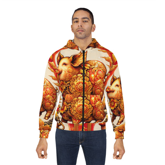 "Golden Prosperity: The Divine Boar Celebration" - Zip Hoodie