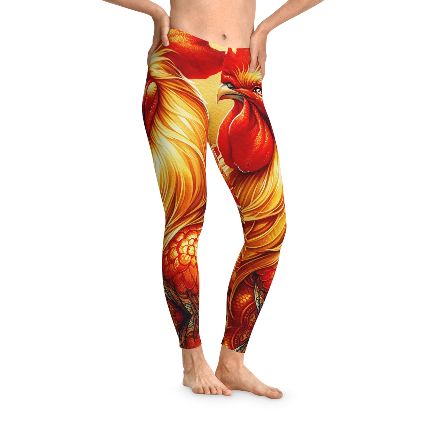 "Crimson Dawn: The Golden Rooster's Rebirth" - Unisex Tights