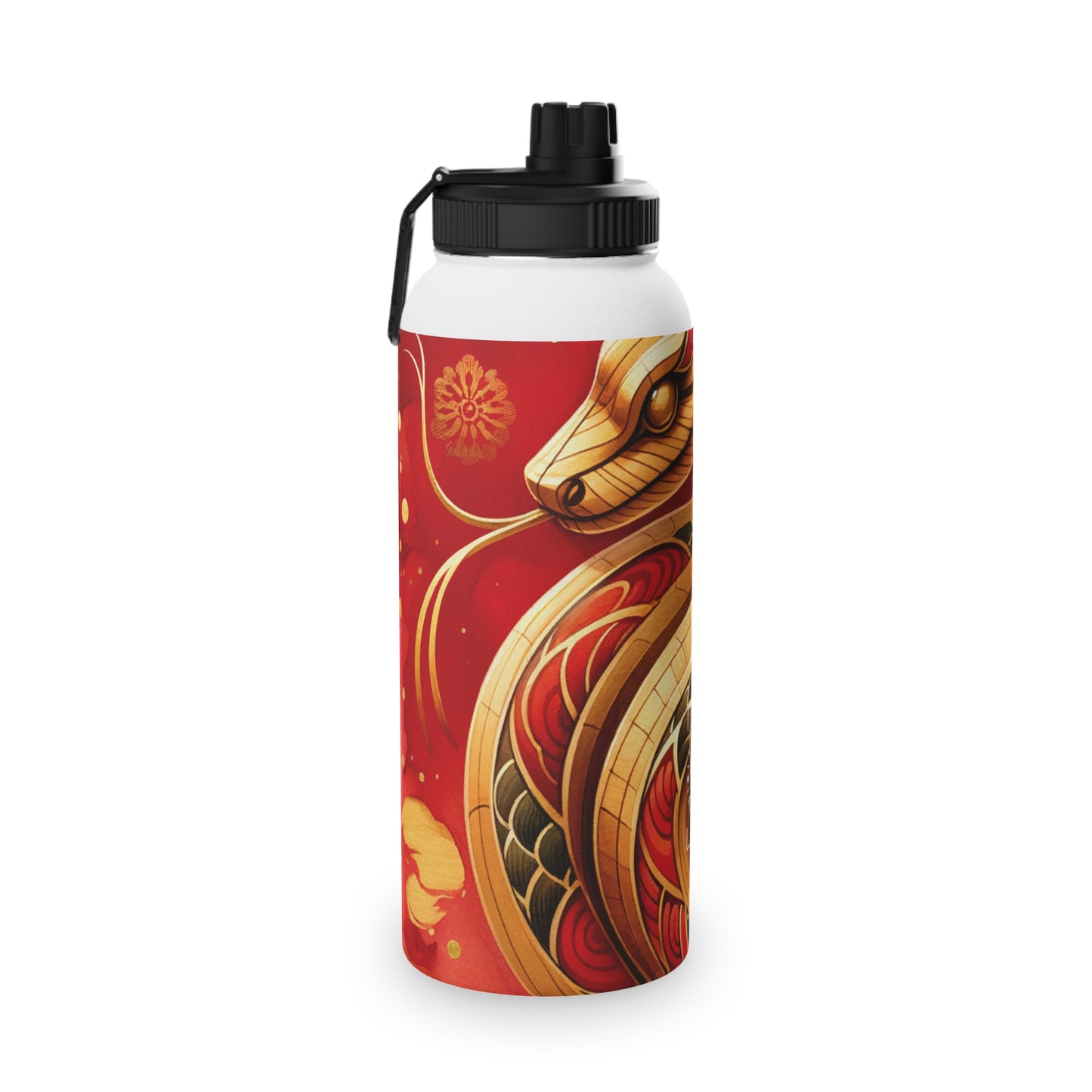 "Crimson Serenity: The Golden Snake" - Sports Water Bottle