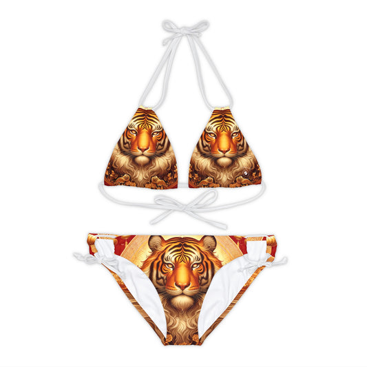 "Golden Majesty: Ascension of the Lunar Tiger" - Lace-up Bikini Set