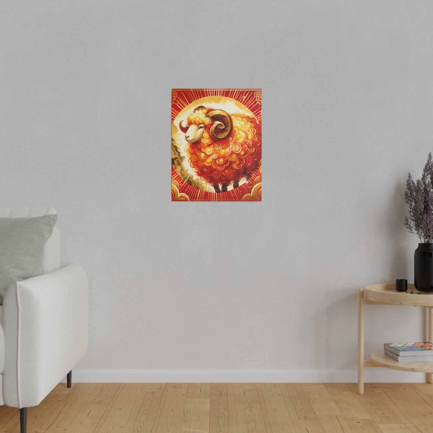 Auspicious Gold of Divine Ewe: A Lunar New Year Art Print Canvas