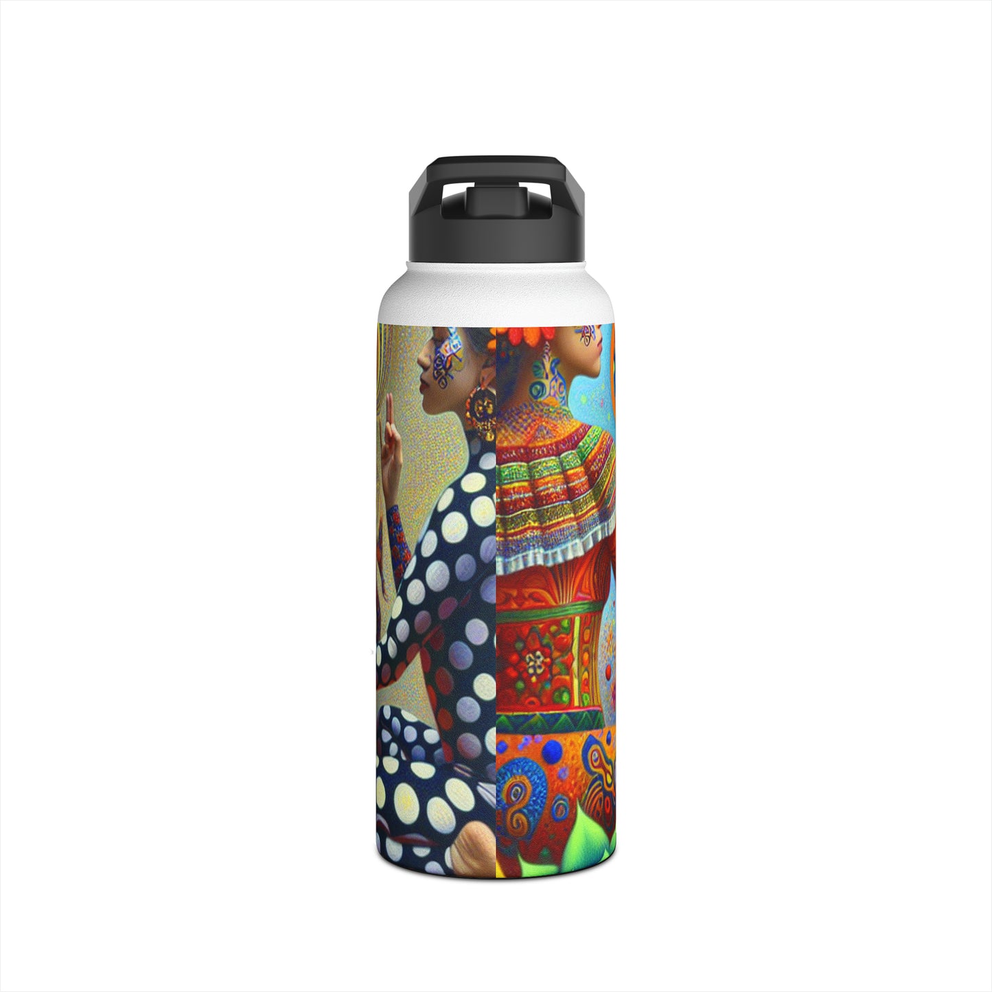 "Kahlo-Kusama Blossom Asanas: A Surreal Yoga Symphony" - Water Bottle