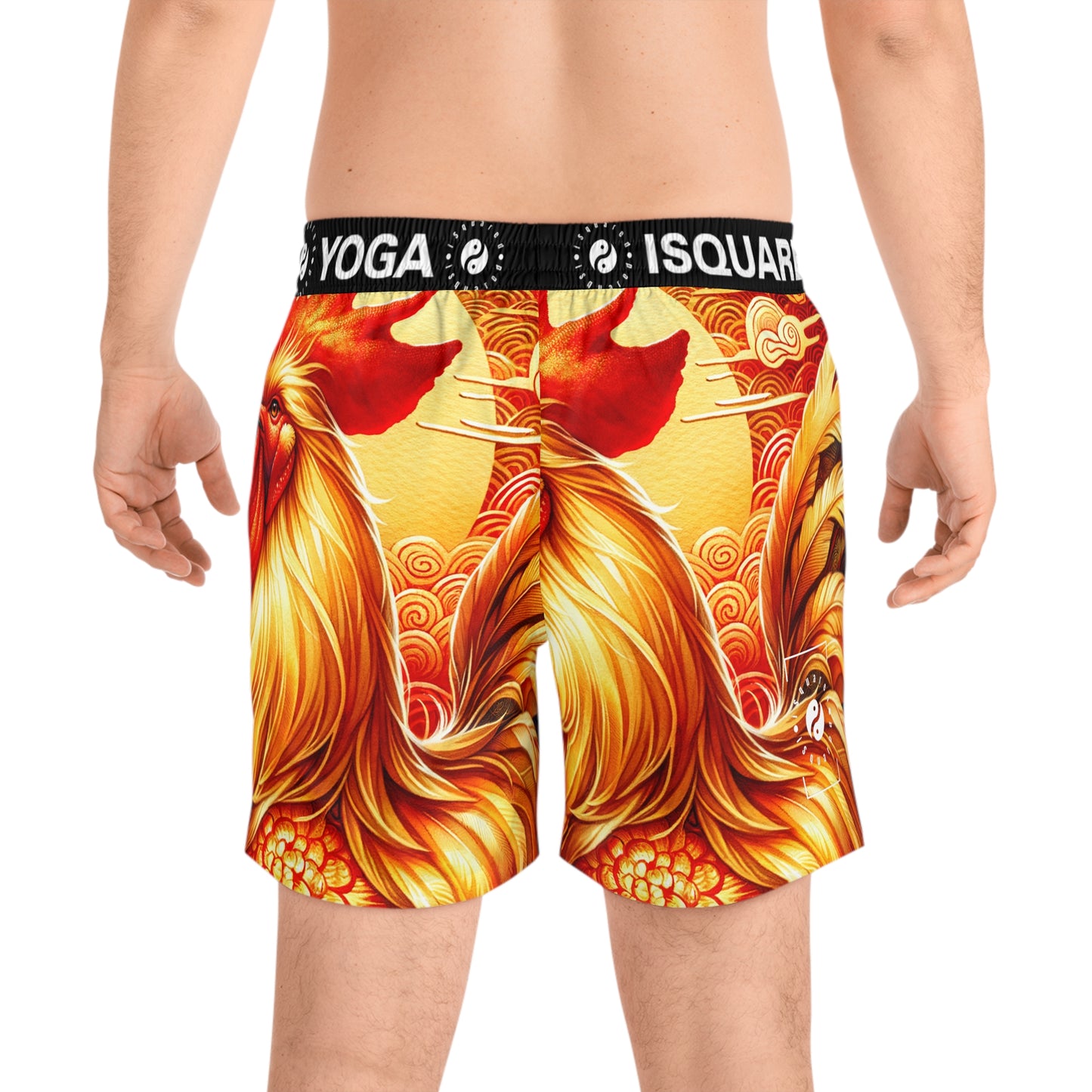 "Crimson Dawn: The Golden Rooster's Rebirth" - Swim Shorts (Mid-Length) for Men