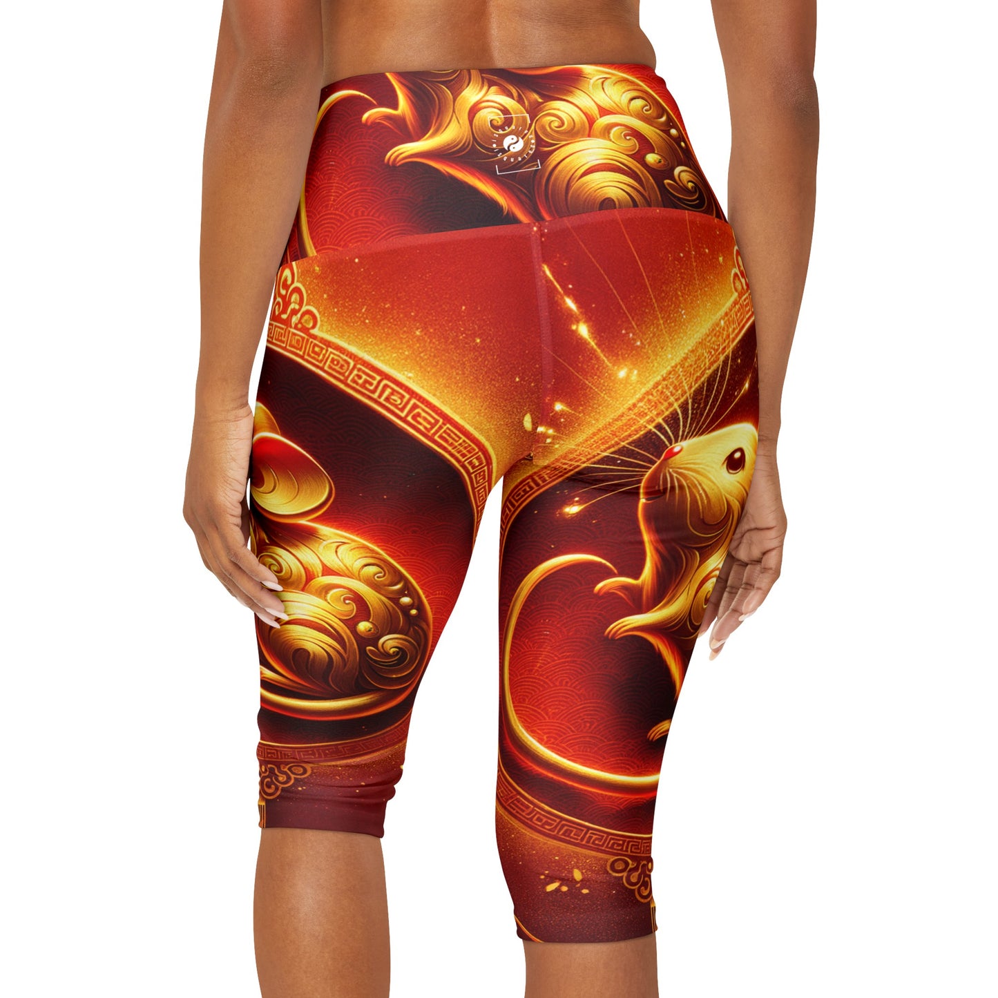 "Émissaire d'or : hommage du Nouvel An lunaire" - Leggings Capri taille haute