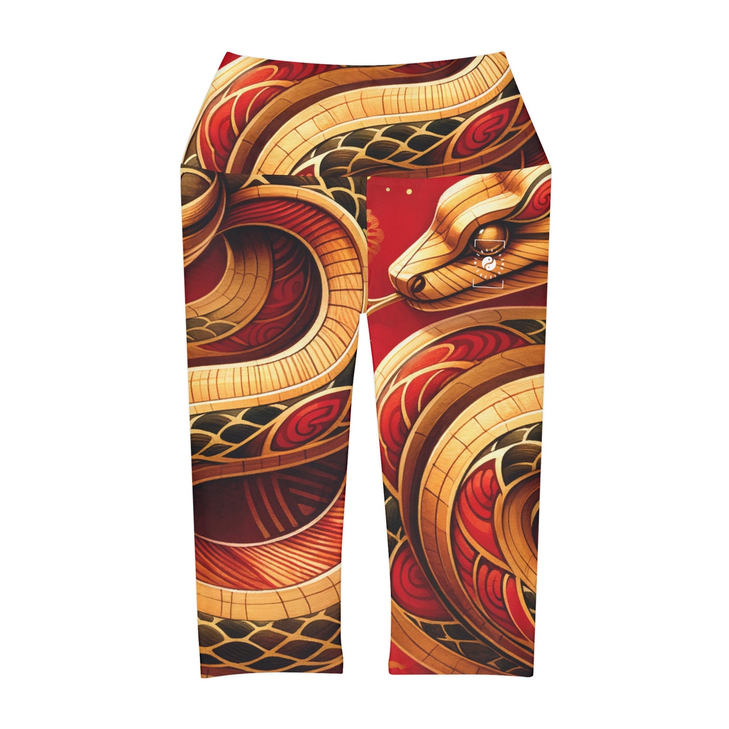 "Crimson Serenity: The Golden Snake" - High Waisted Capri Leggings