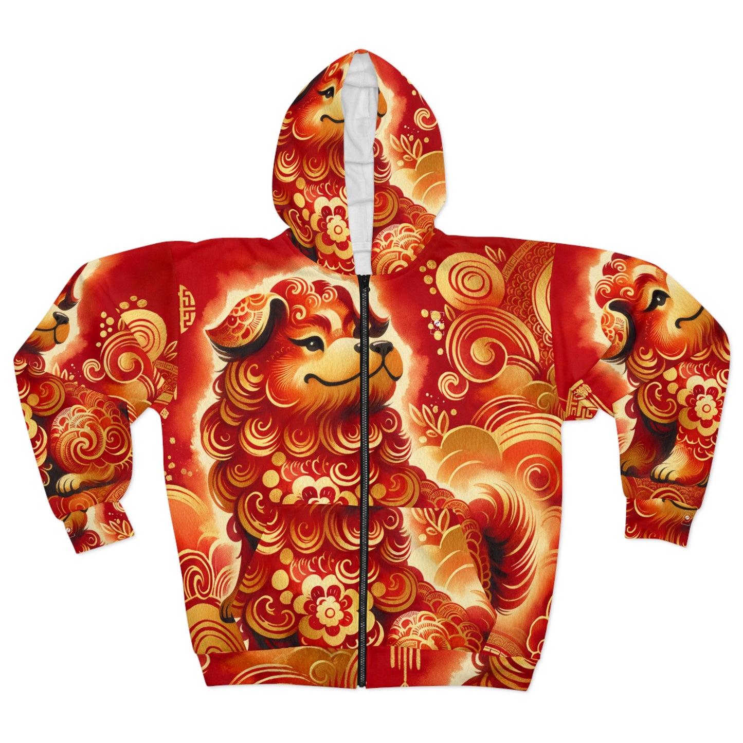 "Golden Canine Emissary on Crimson Tide: A Chinese New Year Odyssey" - Zip Hoodie