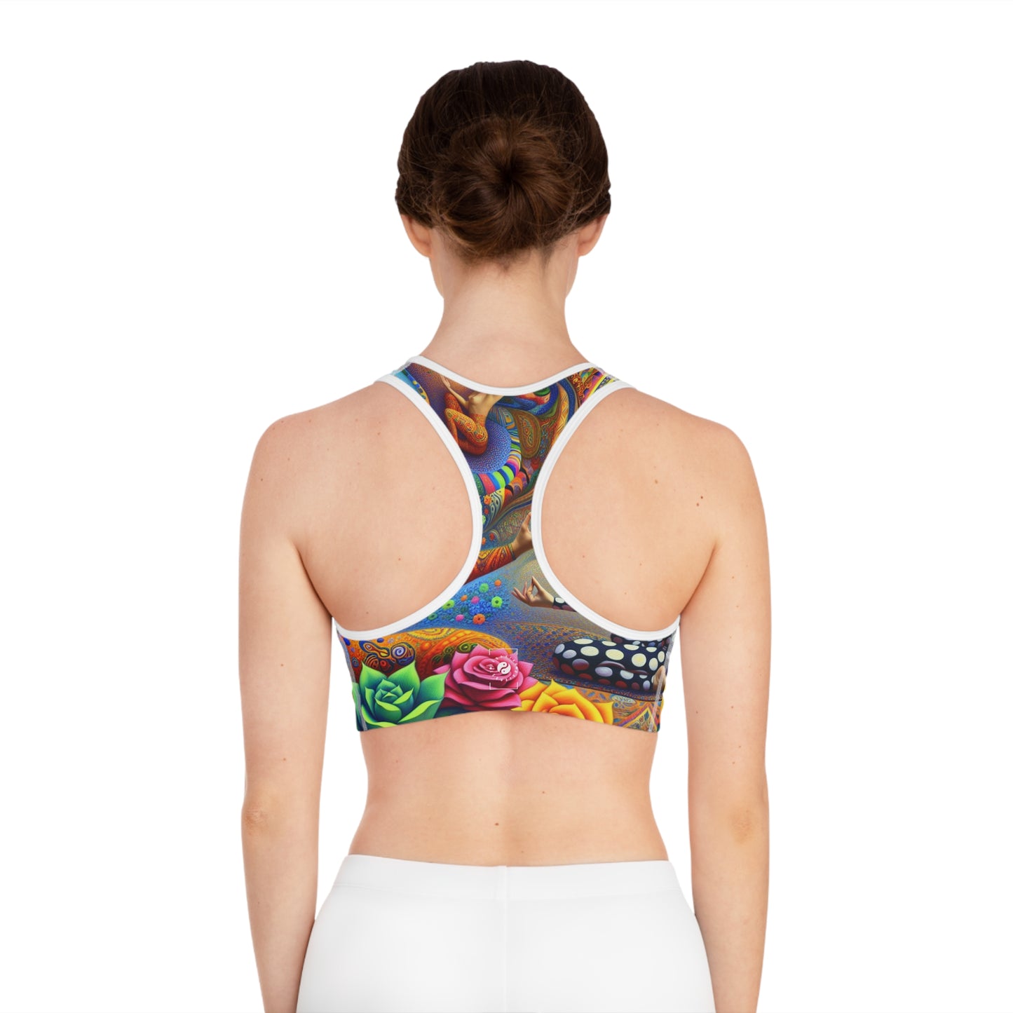 "Kahlo-Kusama Blossom Asanas: A Surreal Yoga Symphony" - High Performance Sports Bra