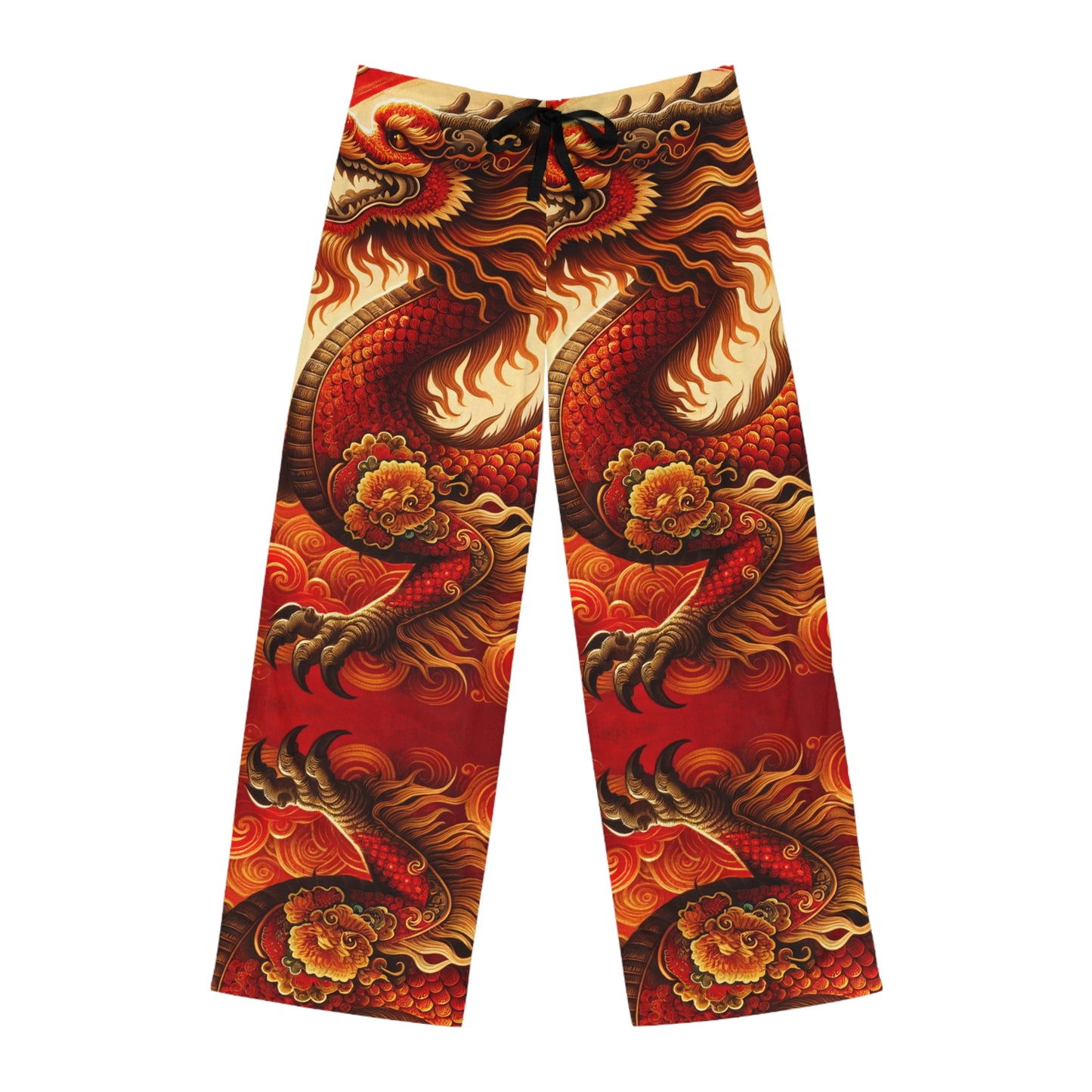 "Golden Dragon Dance in the Crimson Twilight" - men's Lounge Pants