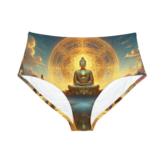 "Serenity in Transience: Illuminations of the Heart Sutra" - High Waisted Bikini Bottom