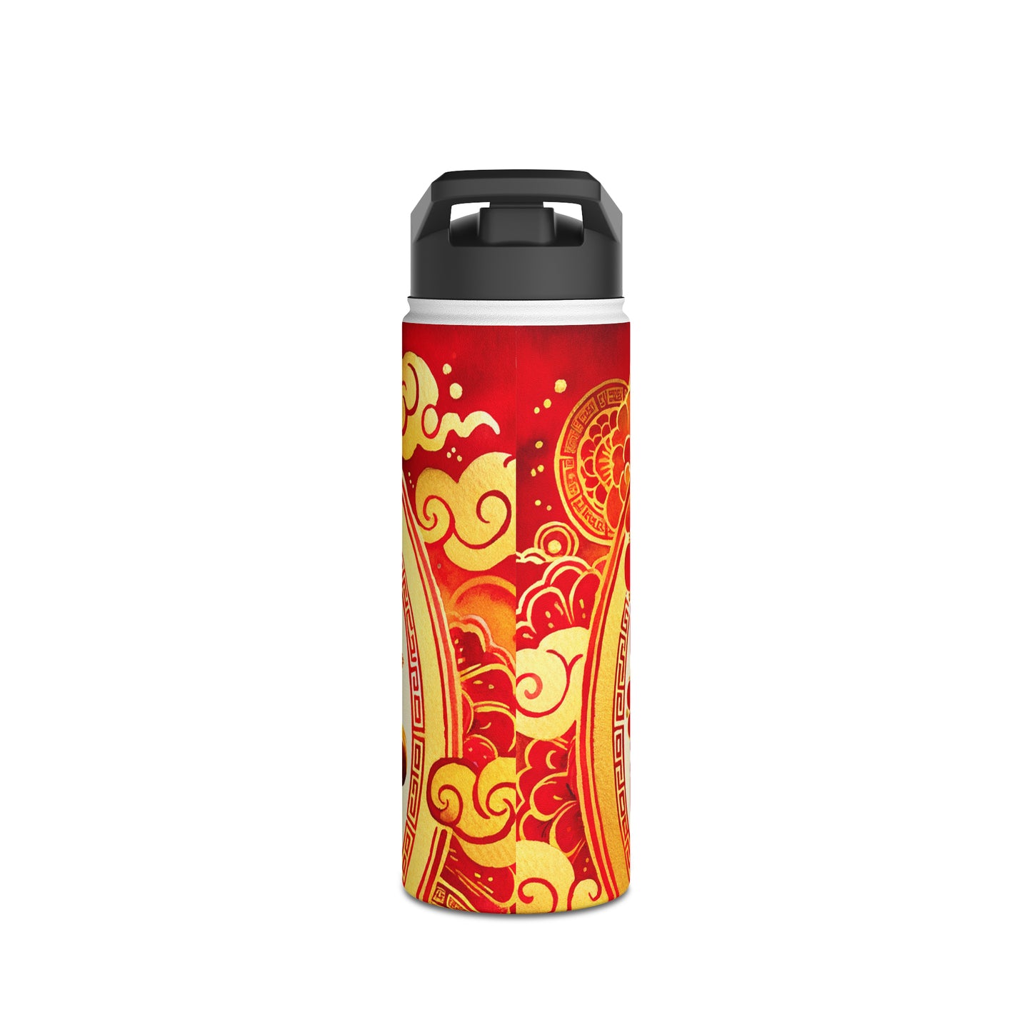 "Golden Simian Serenity in Scarlet Radiance" - Water Bottle