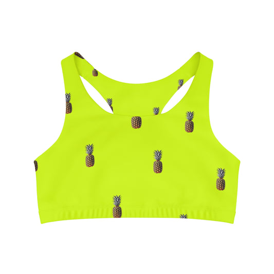 #D7FF11 Sharp Yellow + Pineapple - Seamless Sports Bra