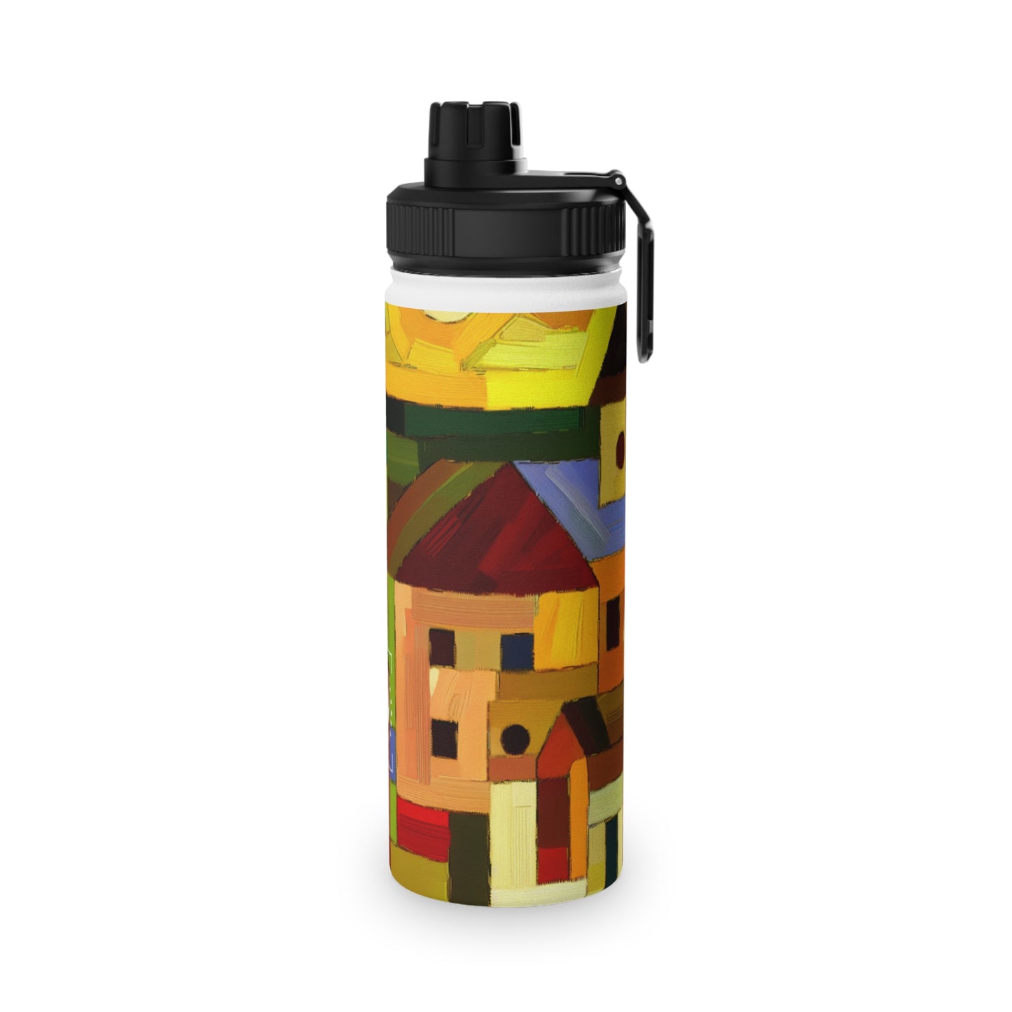 "Earthen Adobes in Hues of Hundertwasser" - Sports Water Bottle