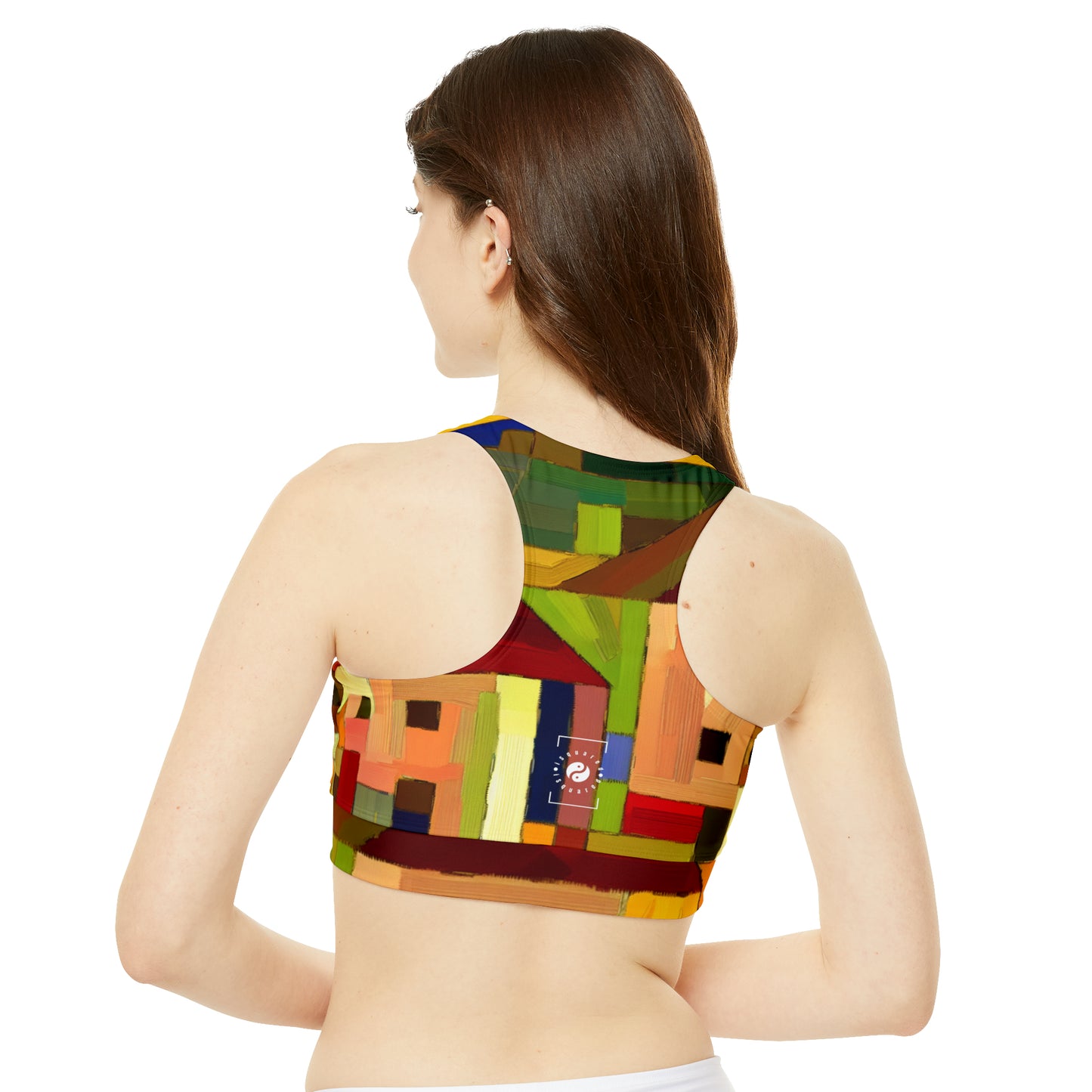 "Earthen Adobes in Hues of Hundertwasser" - High Neck Crop Top