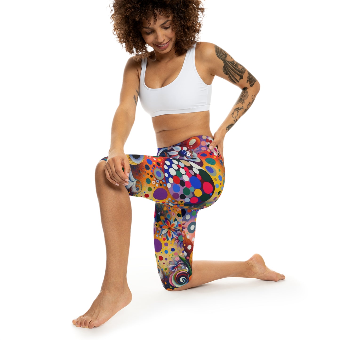 "Polka Petals in Yogic Surrealism: An Artistic Salute to Kusama and Kahlo" - Capri Shorts