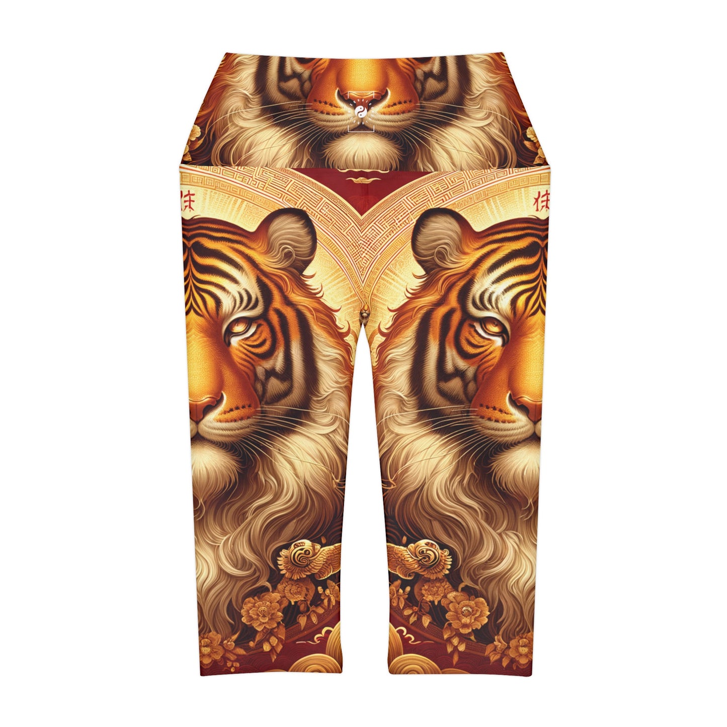 "Majesté dorée : Ascension du Tigre Lunaire" - Legging Capri Taille Haute