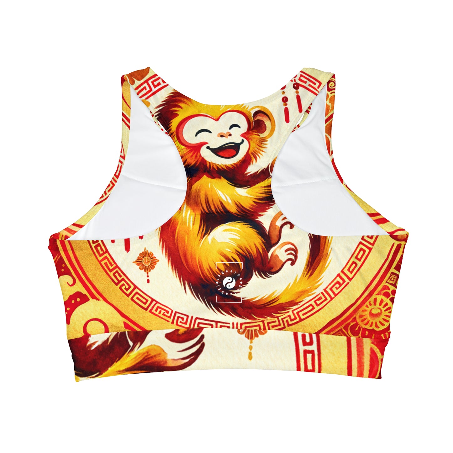 "Golden Simian Serenity in Scarlet Radiance" - High Neck Crop Top