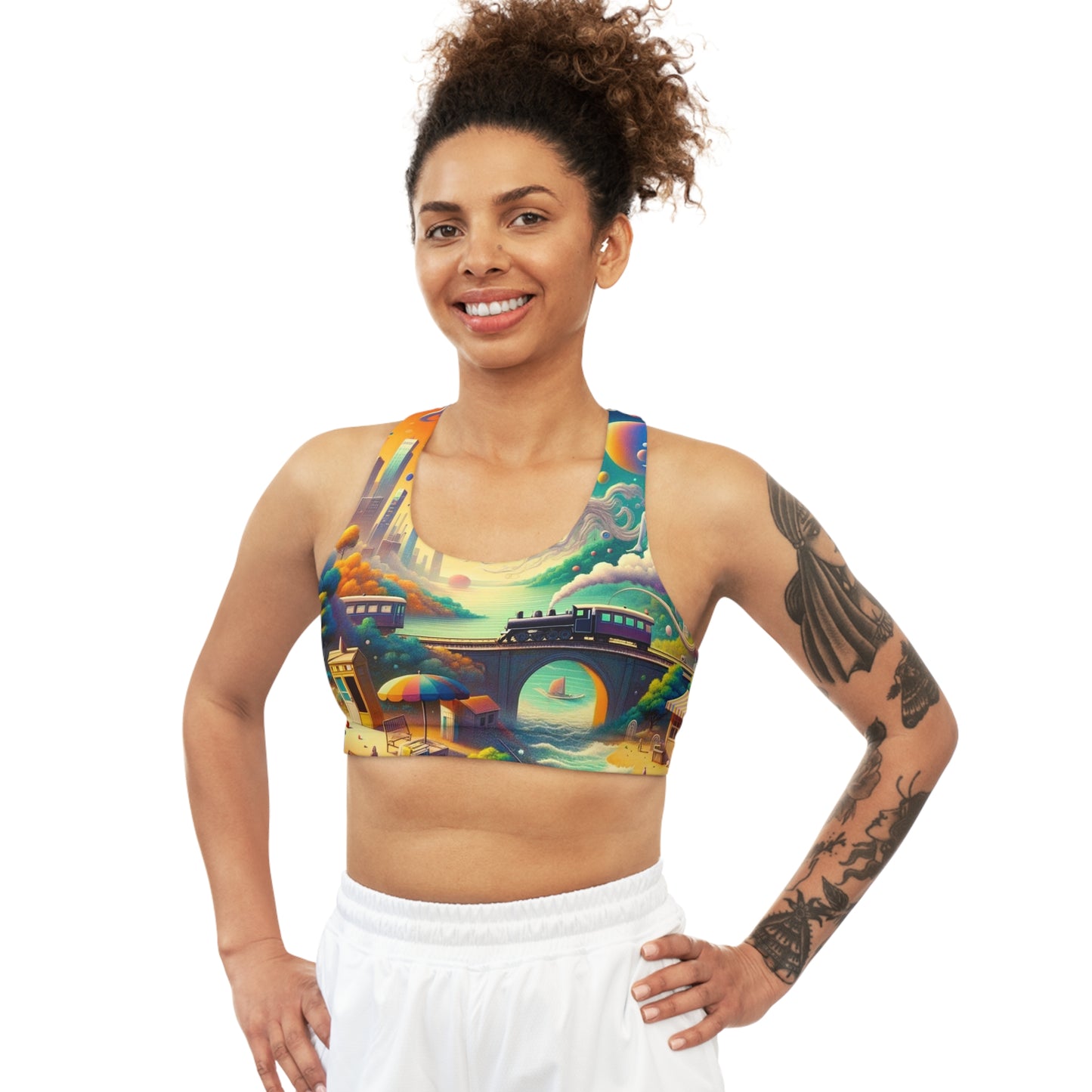 "Mirrors of Metaphor: A Murakami Odyssey" - Seamless Sports Bra